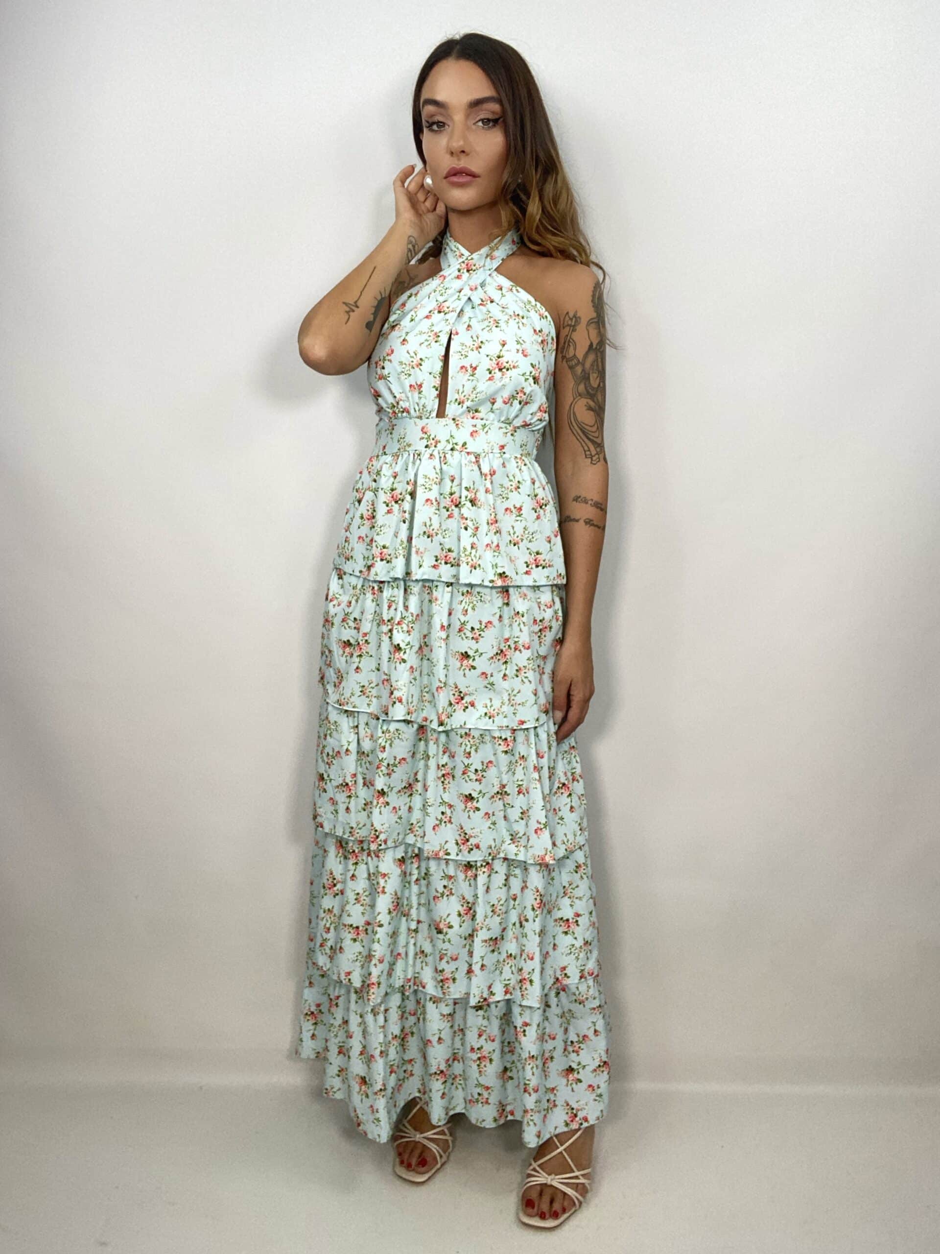 Maxi Dress Andalusia - Verde acqua/ Rosso
