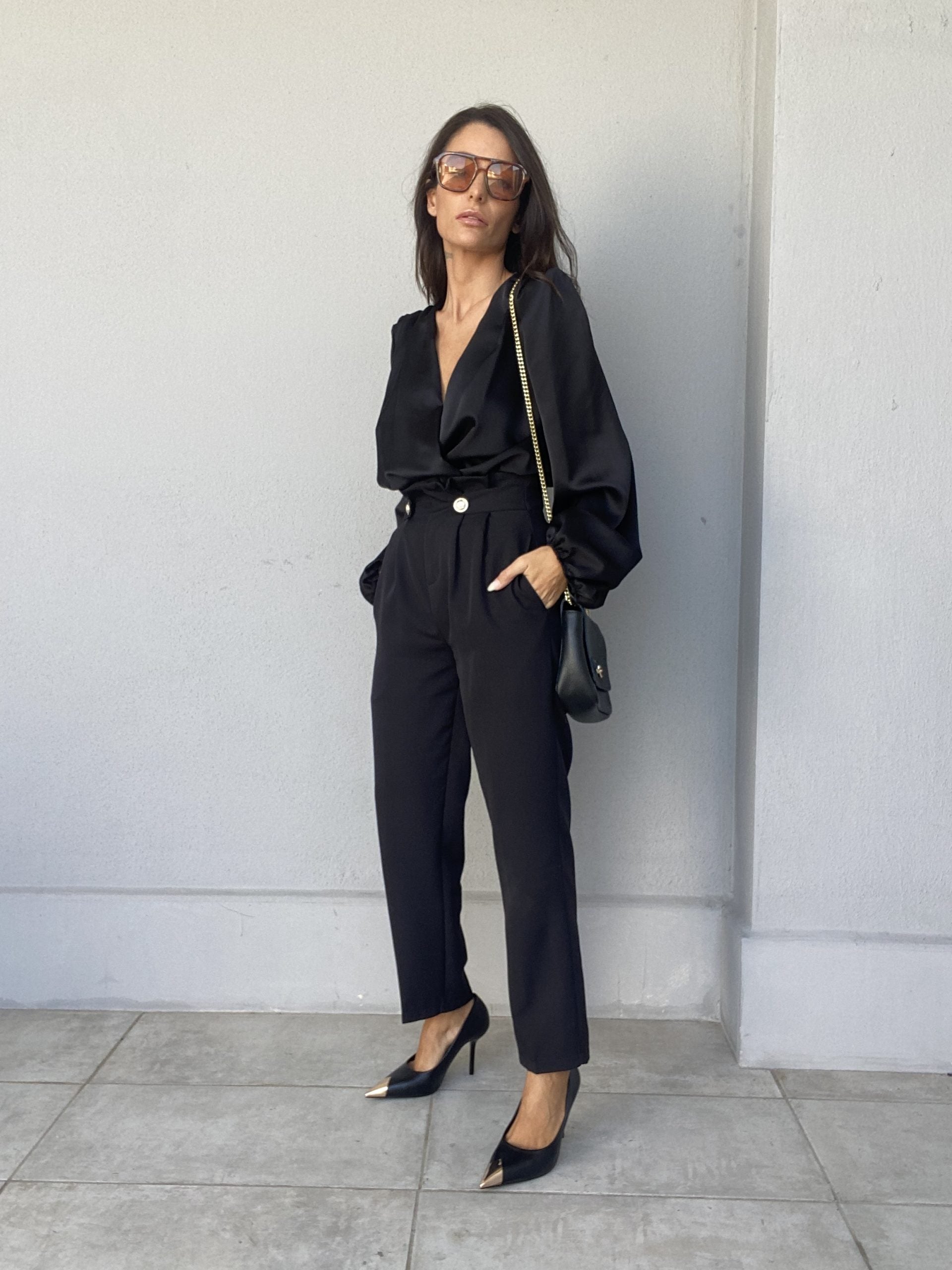 Pantaloni Pinces Bottoni Gioiello - Nero