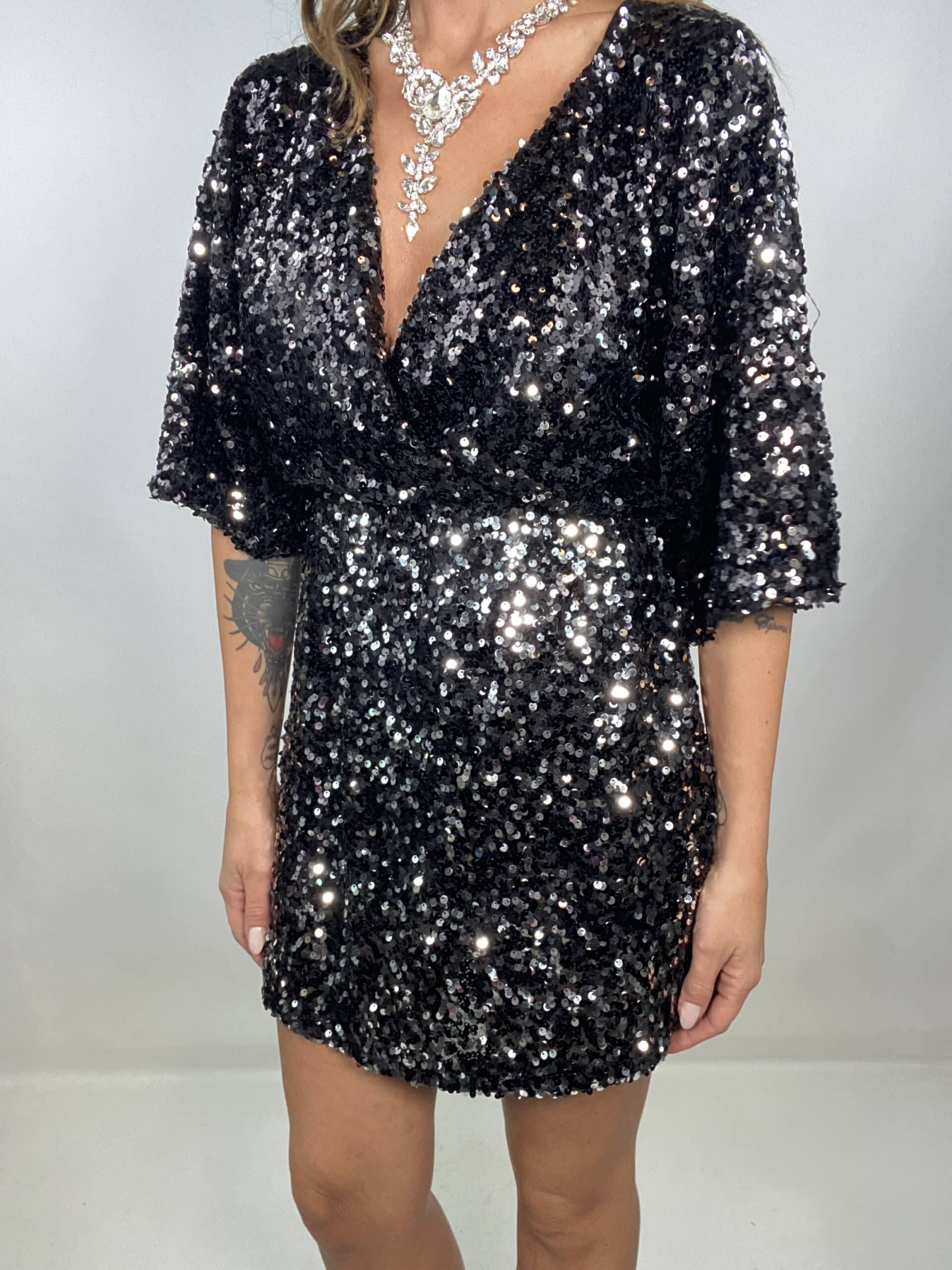 Mini Abito Paillettes - Nero / Argento