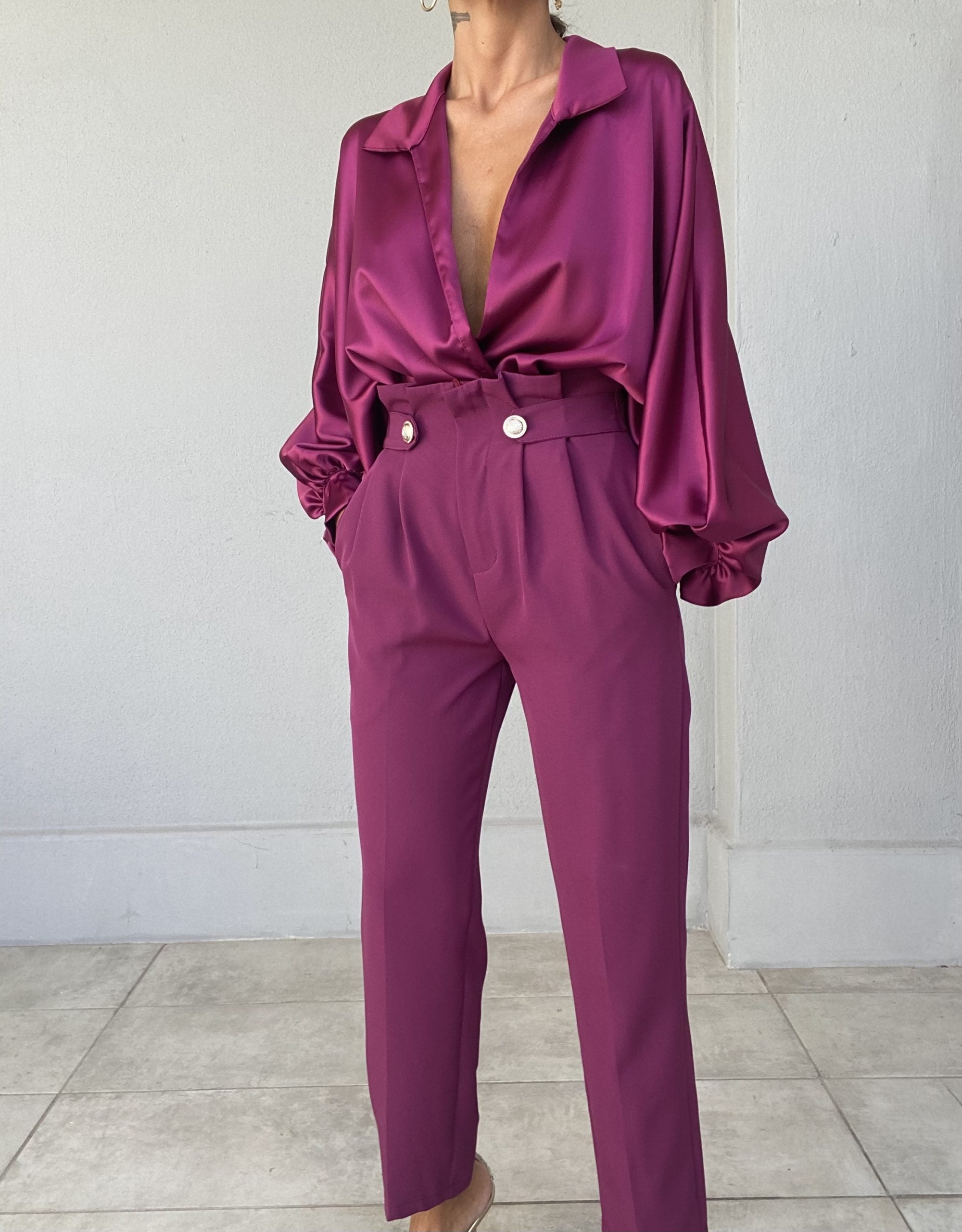 Pantaloni Pinces Bottoni Gioiello - Nero