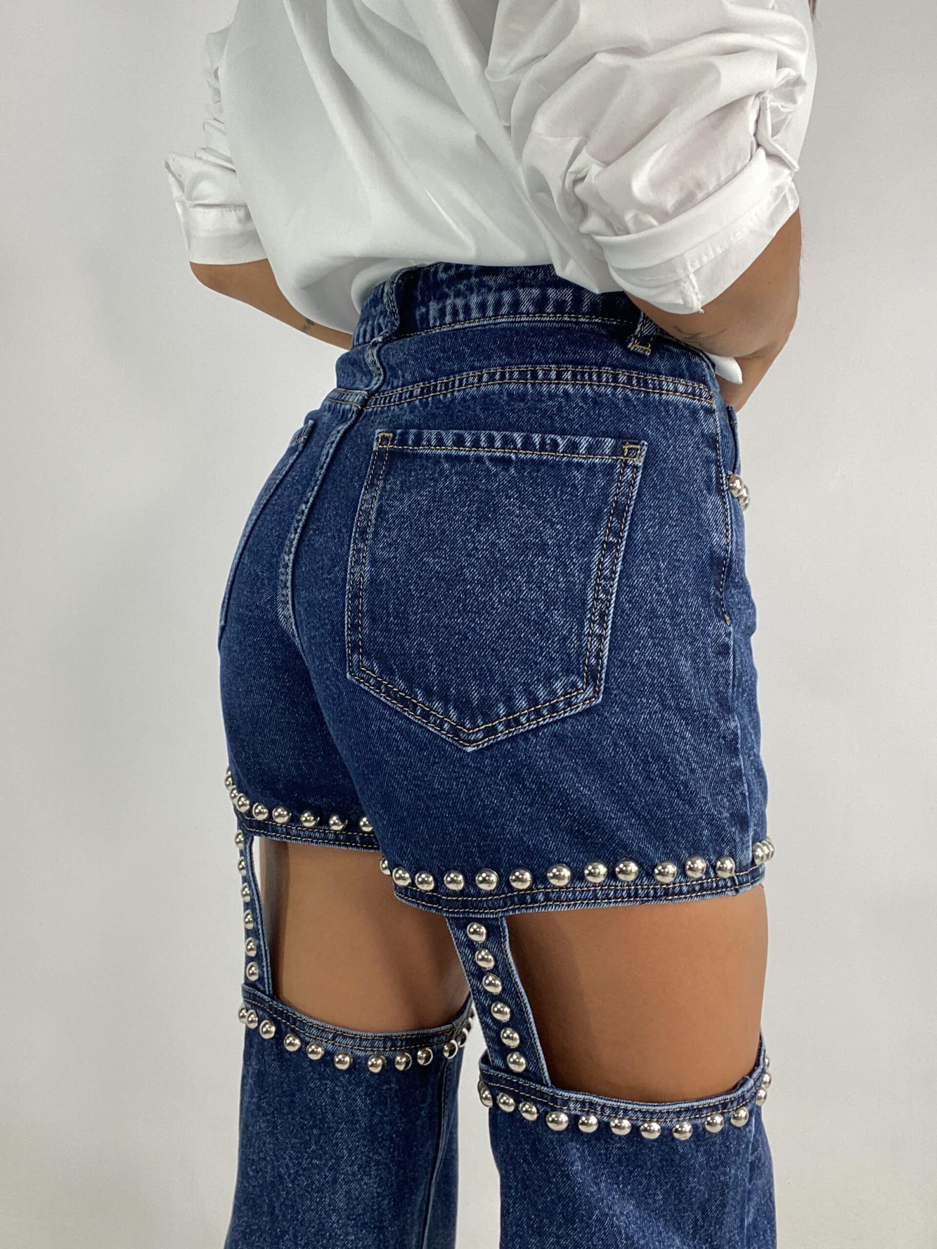 Jeans Hold Ups con Borchie  - Denim Scuro
