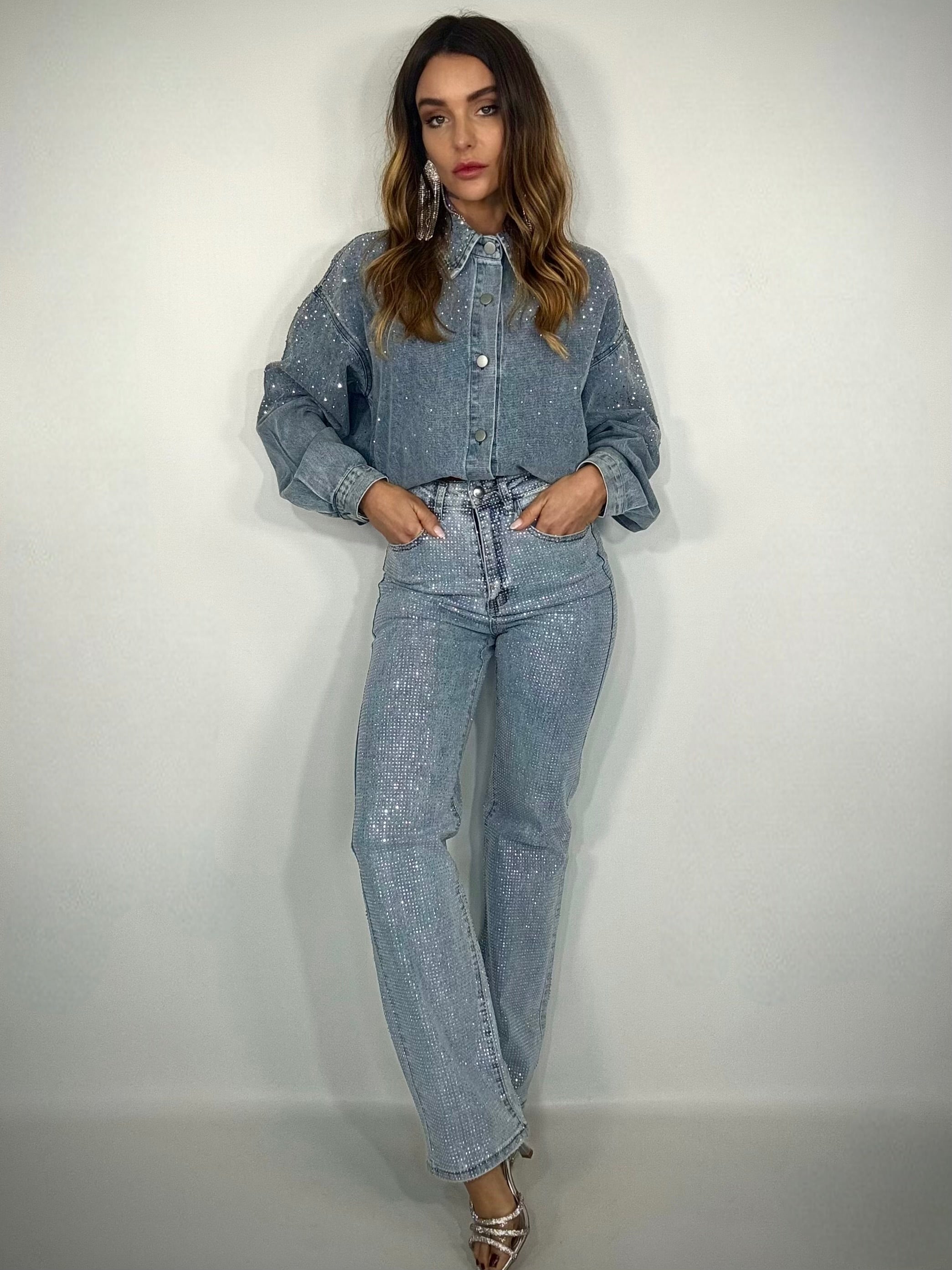 Jeans Straight Super Strass - Denim Chiaro