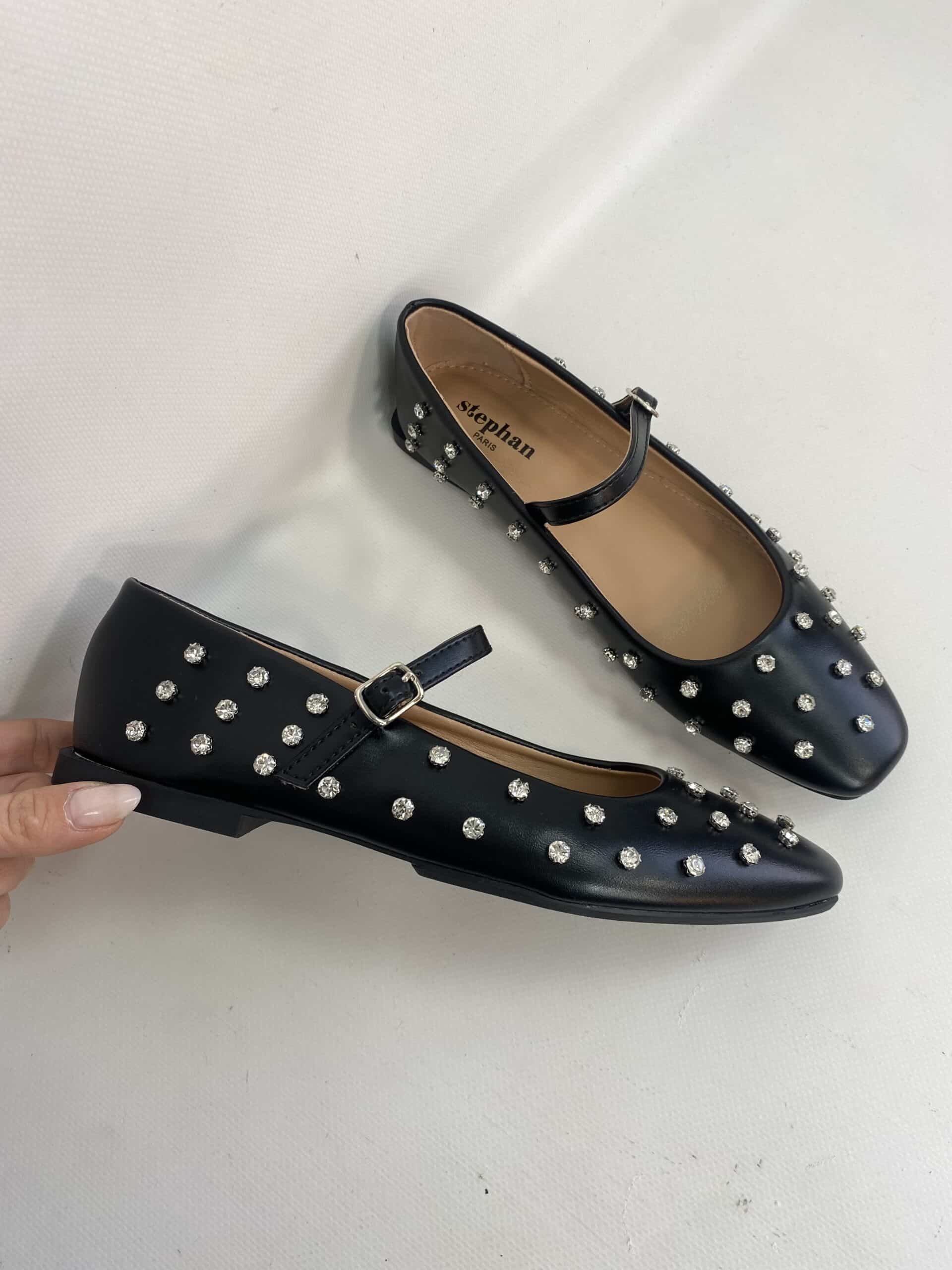 Mary Jane Flat Con Pietre  -  Nero