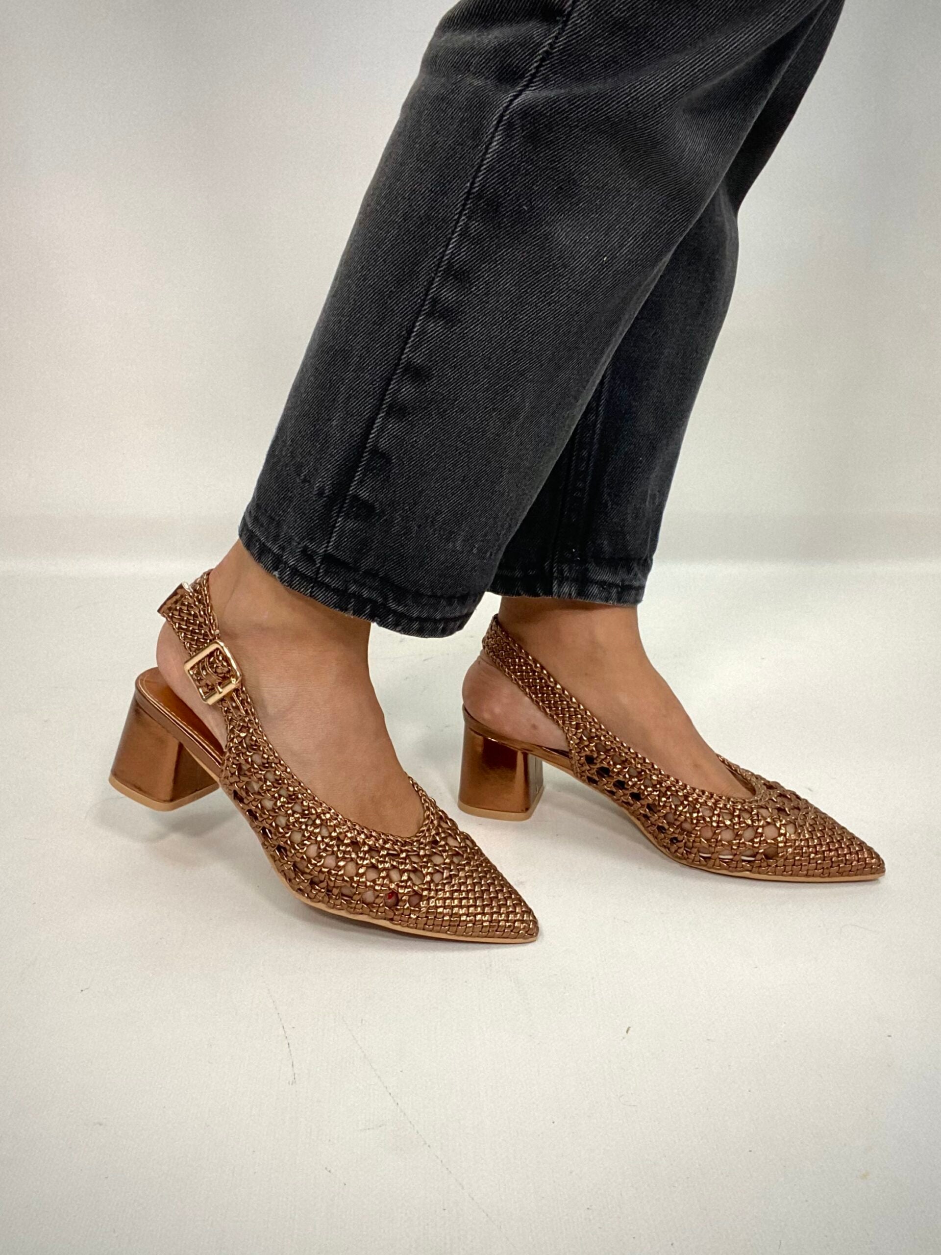 Slingback Rafia Comfort Medium Heels - Bronzo Scuro