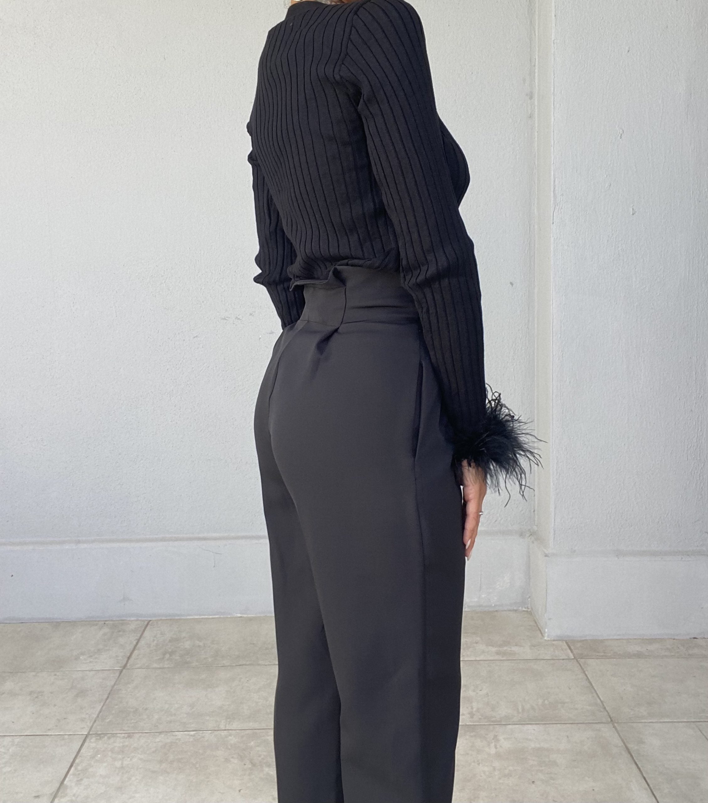 Pantaloni Pinces Bottoni Gioiello - Nero