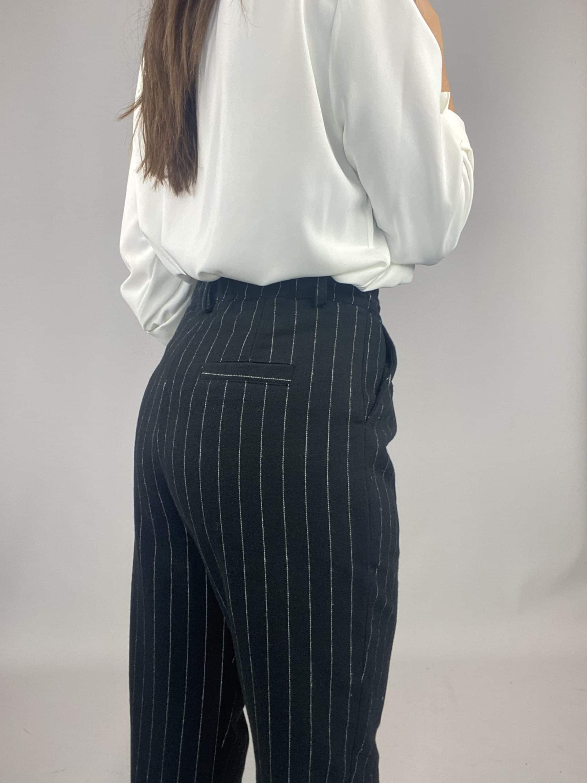 Pantaloni Completo Gessato Flanella - Nero