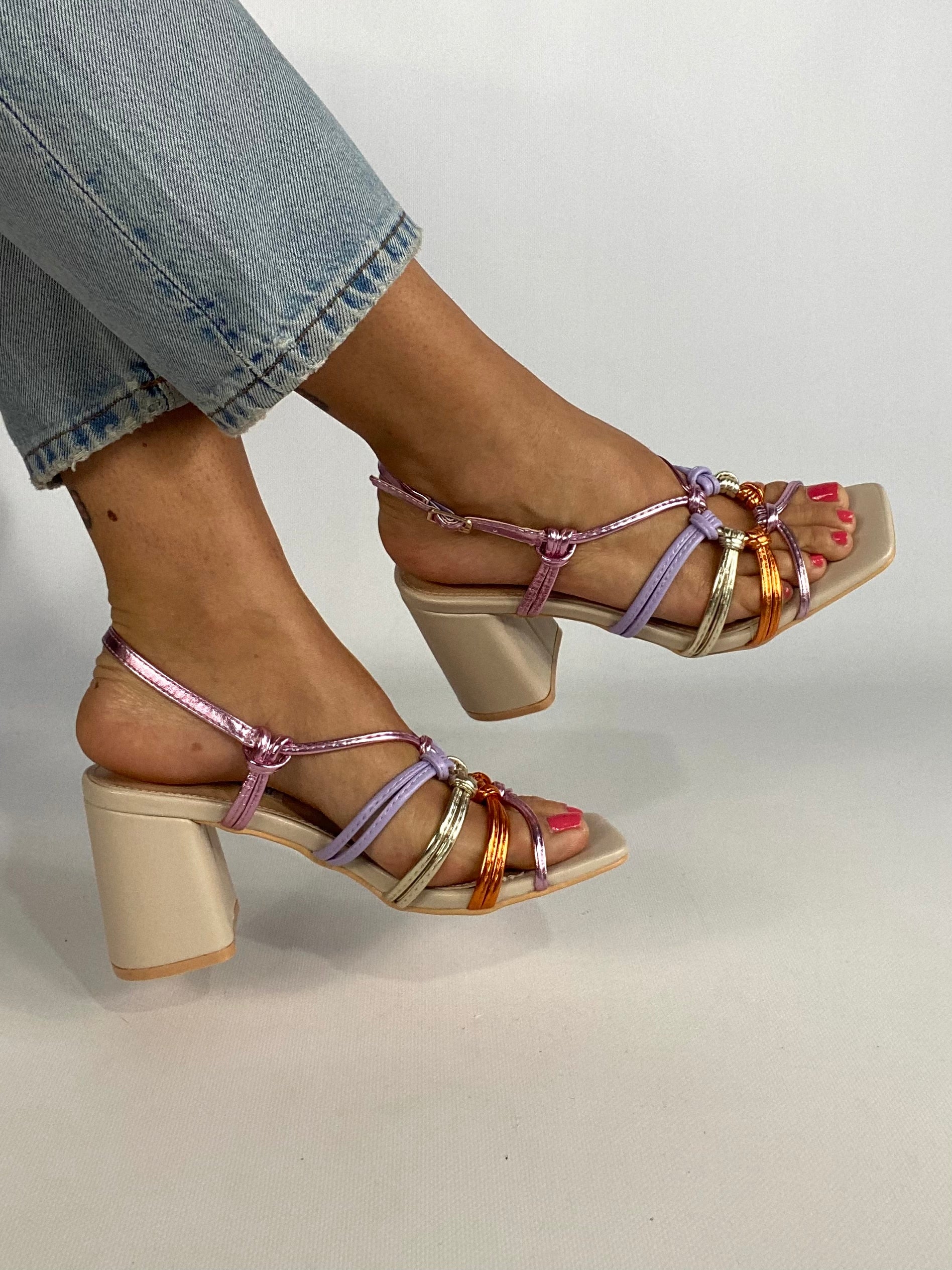 Sandali Michelle Comfort Heels - Multicolor / Beige