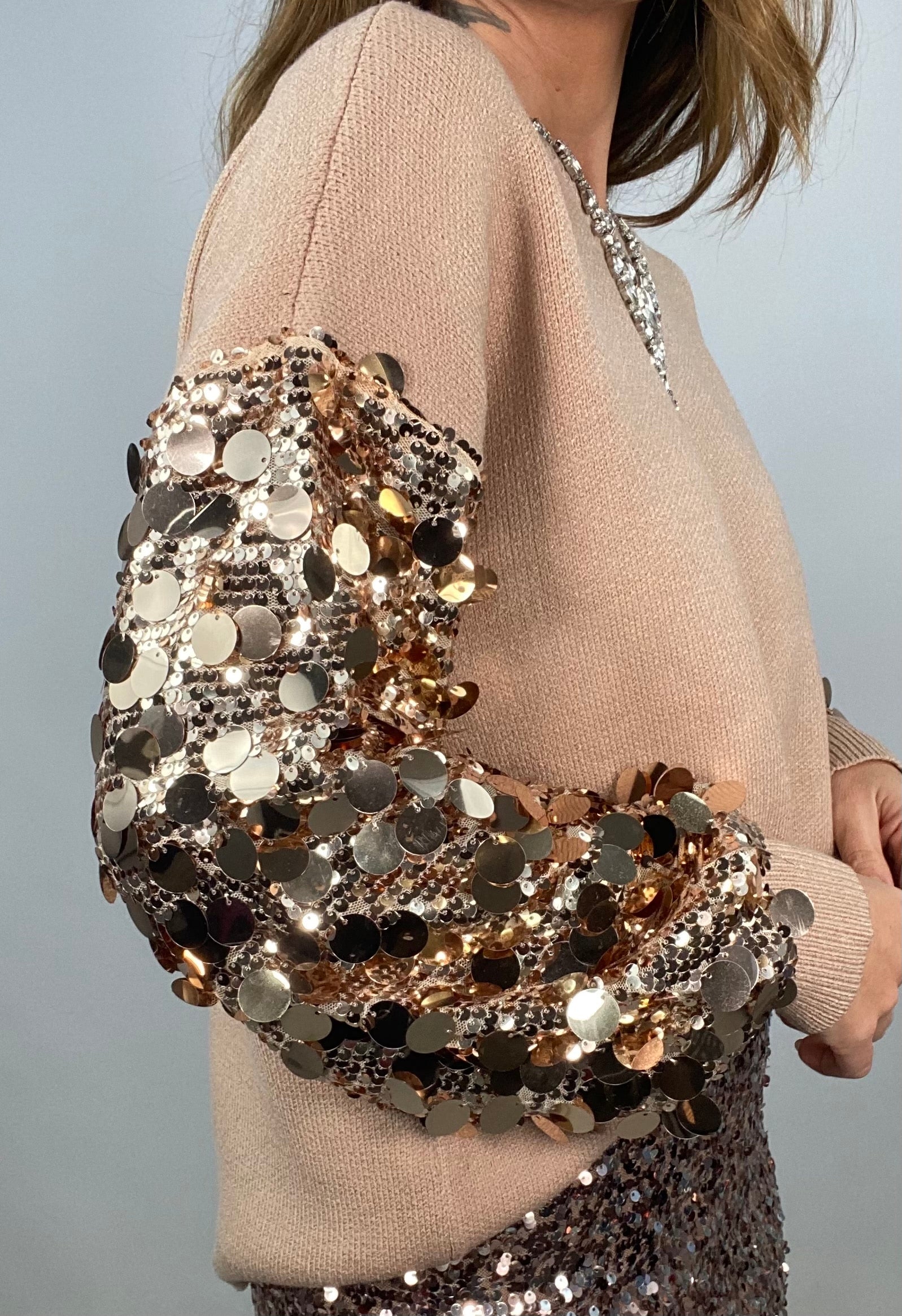 Pullover Maniche Paillettes - Cammello