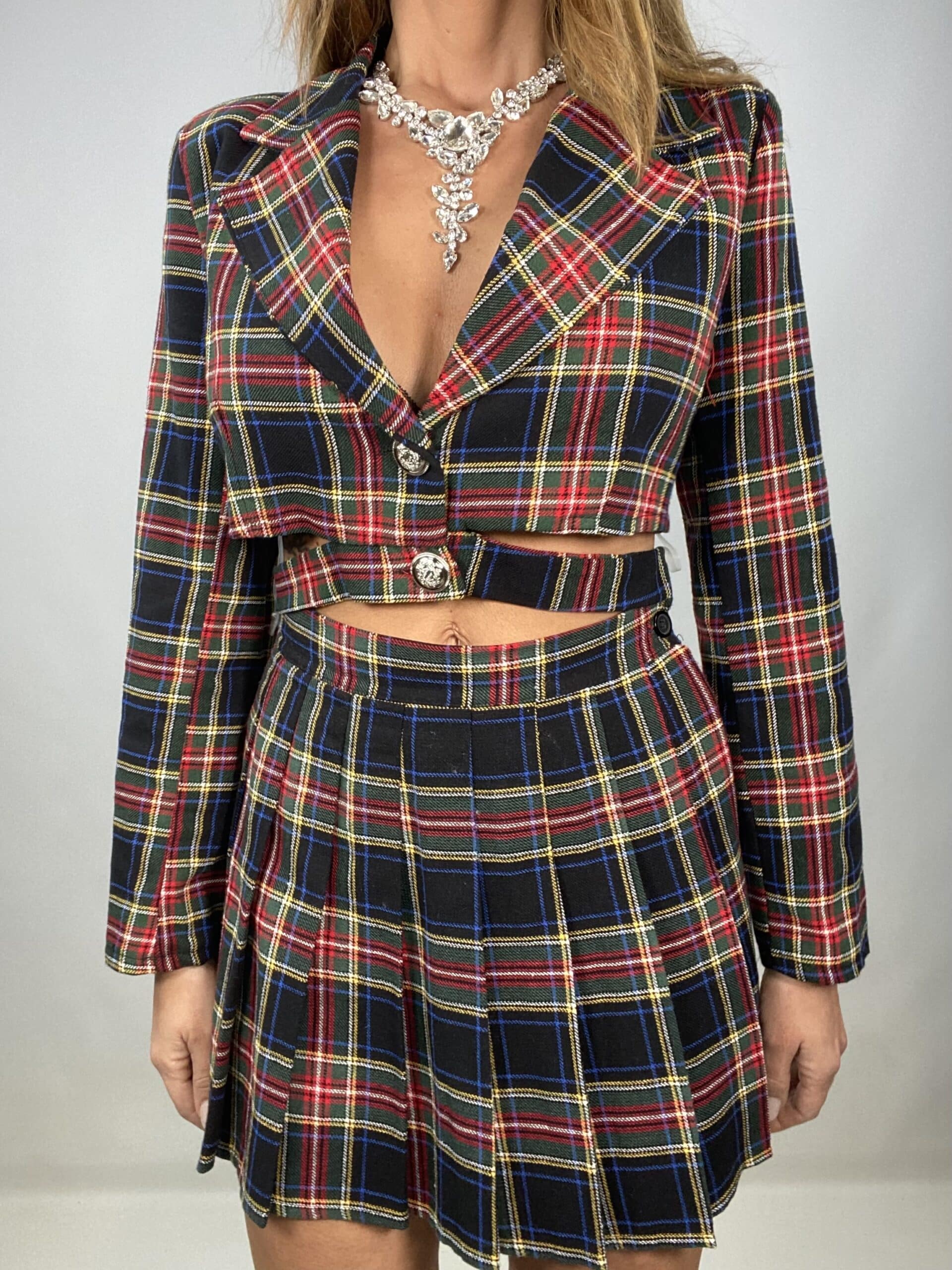 Blazer Crop Tartan Vintage Mood - Nero