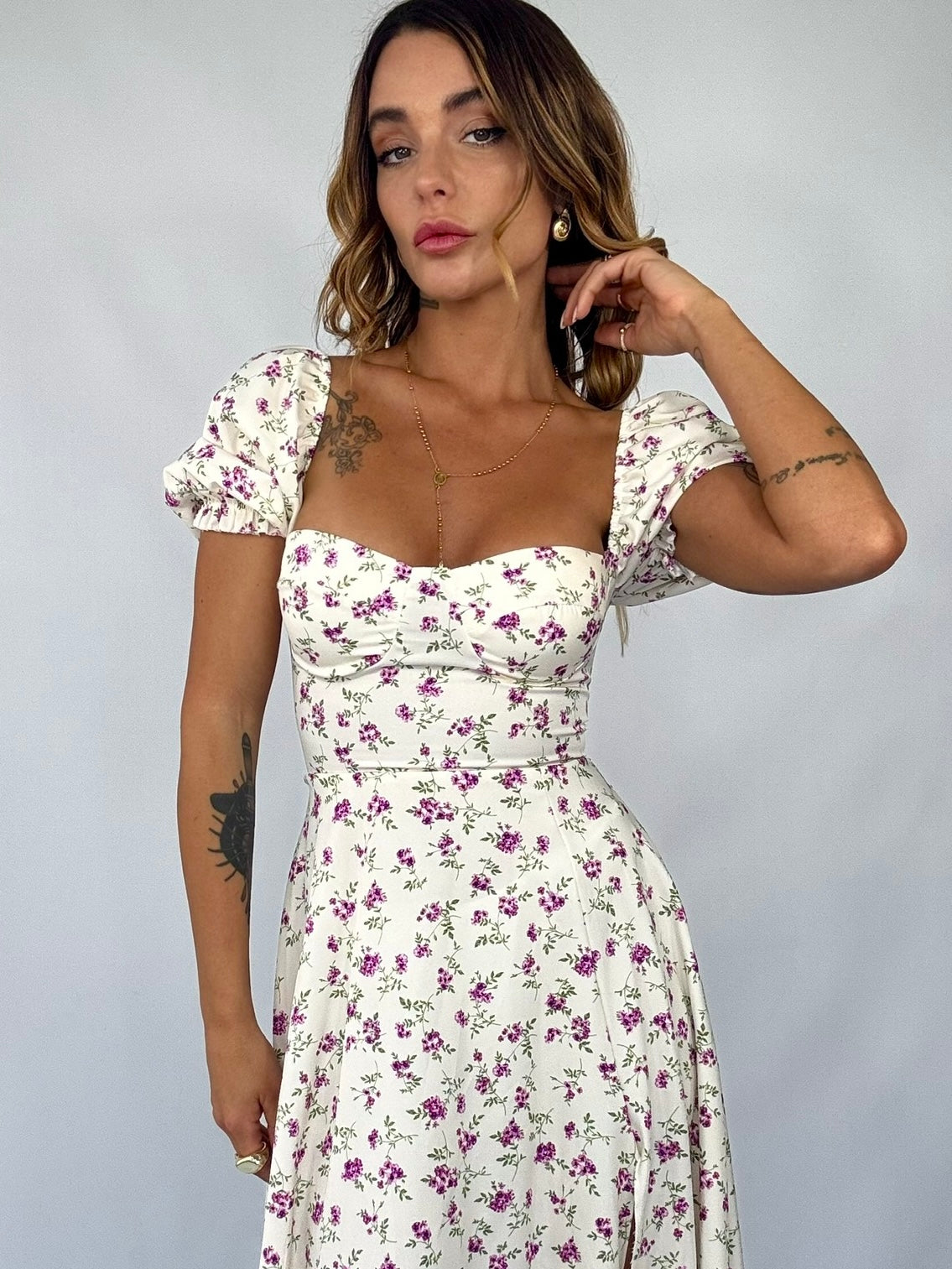 Maxi Dress Sofia - Bianco Panna / Lavanda