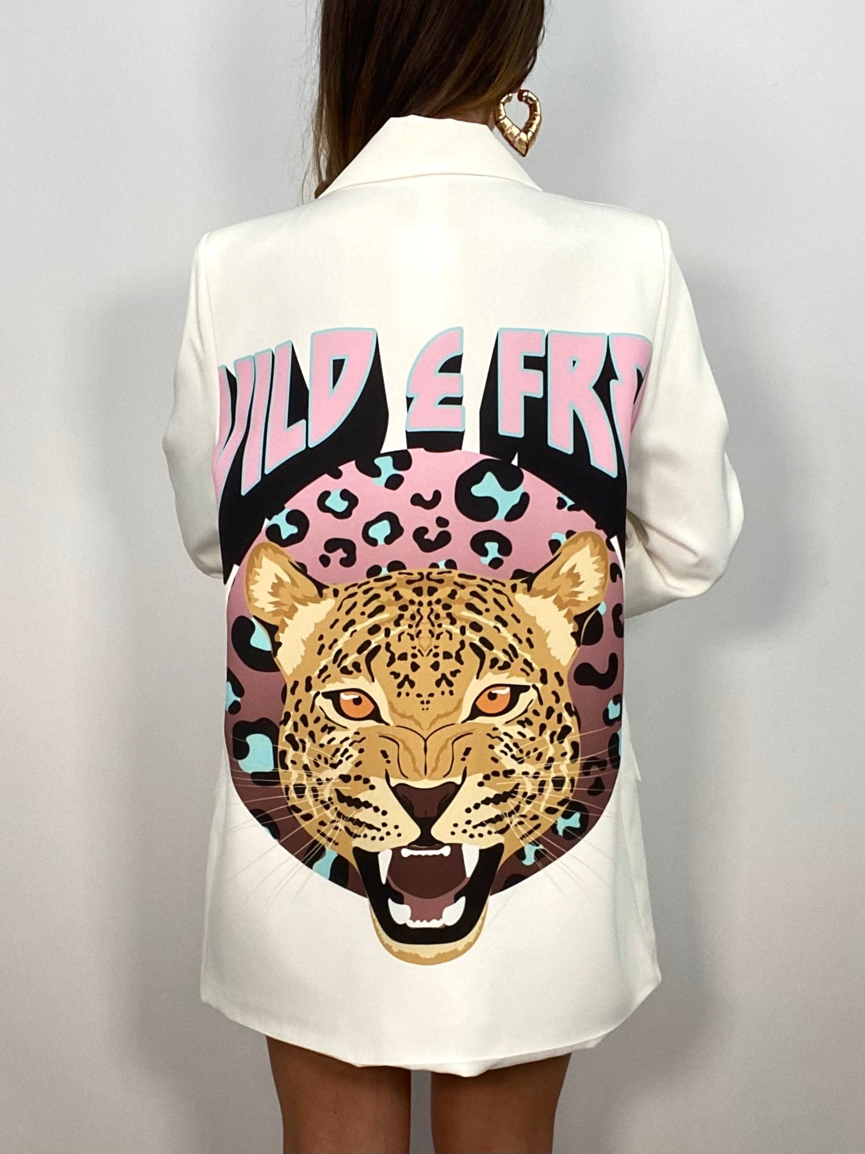 Blazer Oversize Stampa Leopardo - Bianco / Rosa