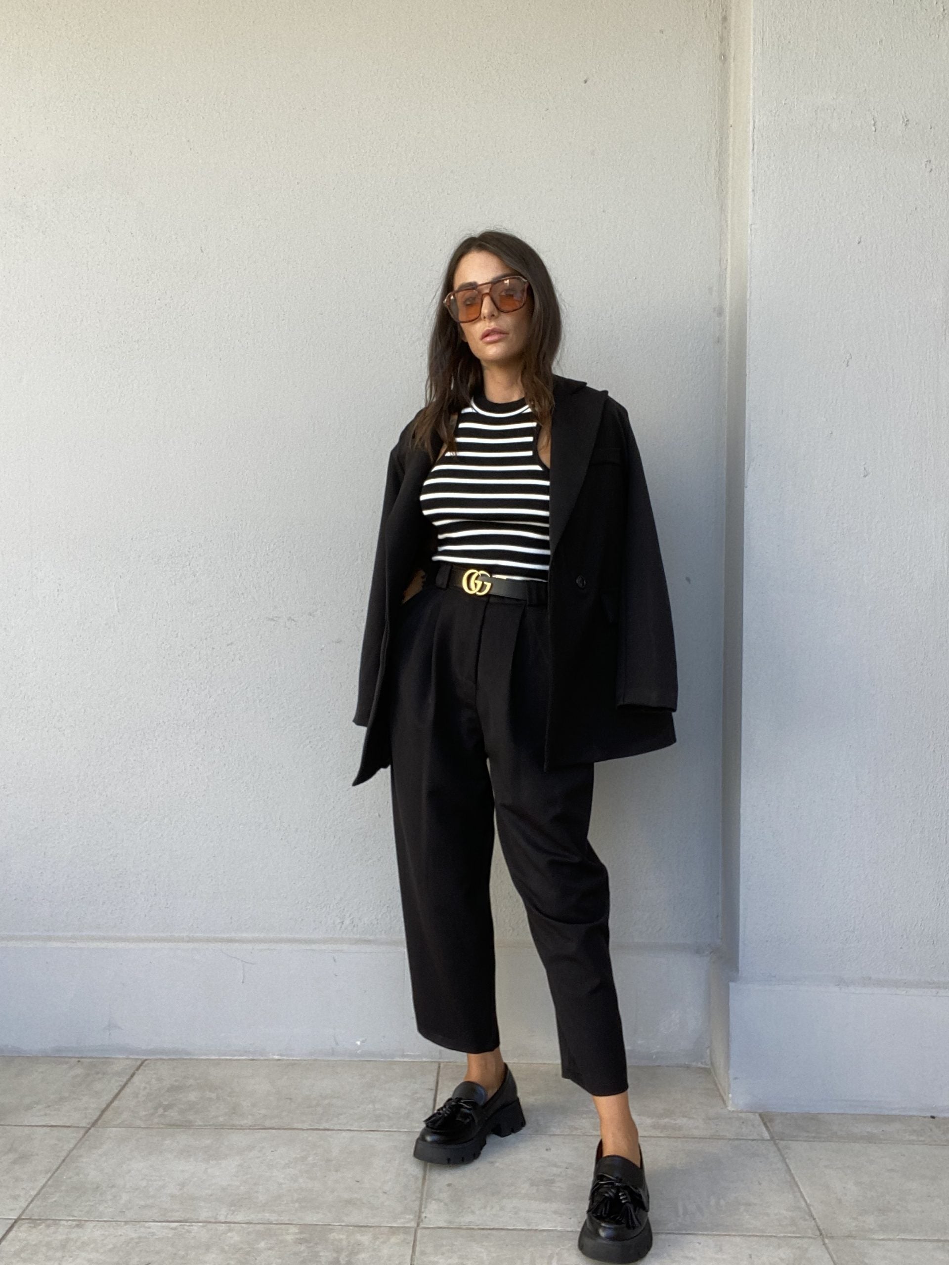 Top Costine Righe - Nero / Bianco