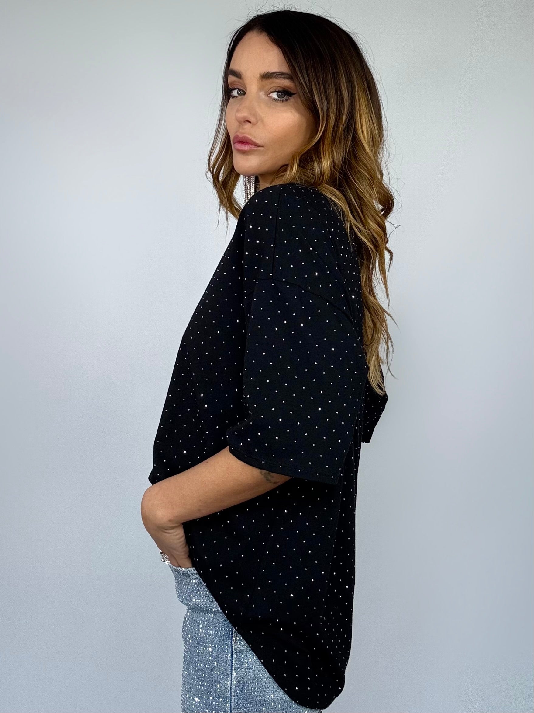 T-shirt Over Strass - Nero