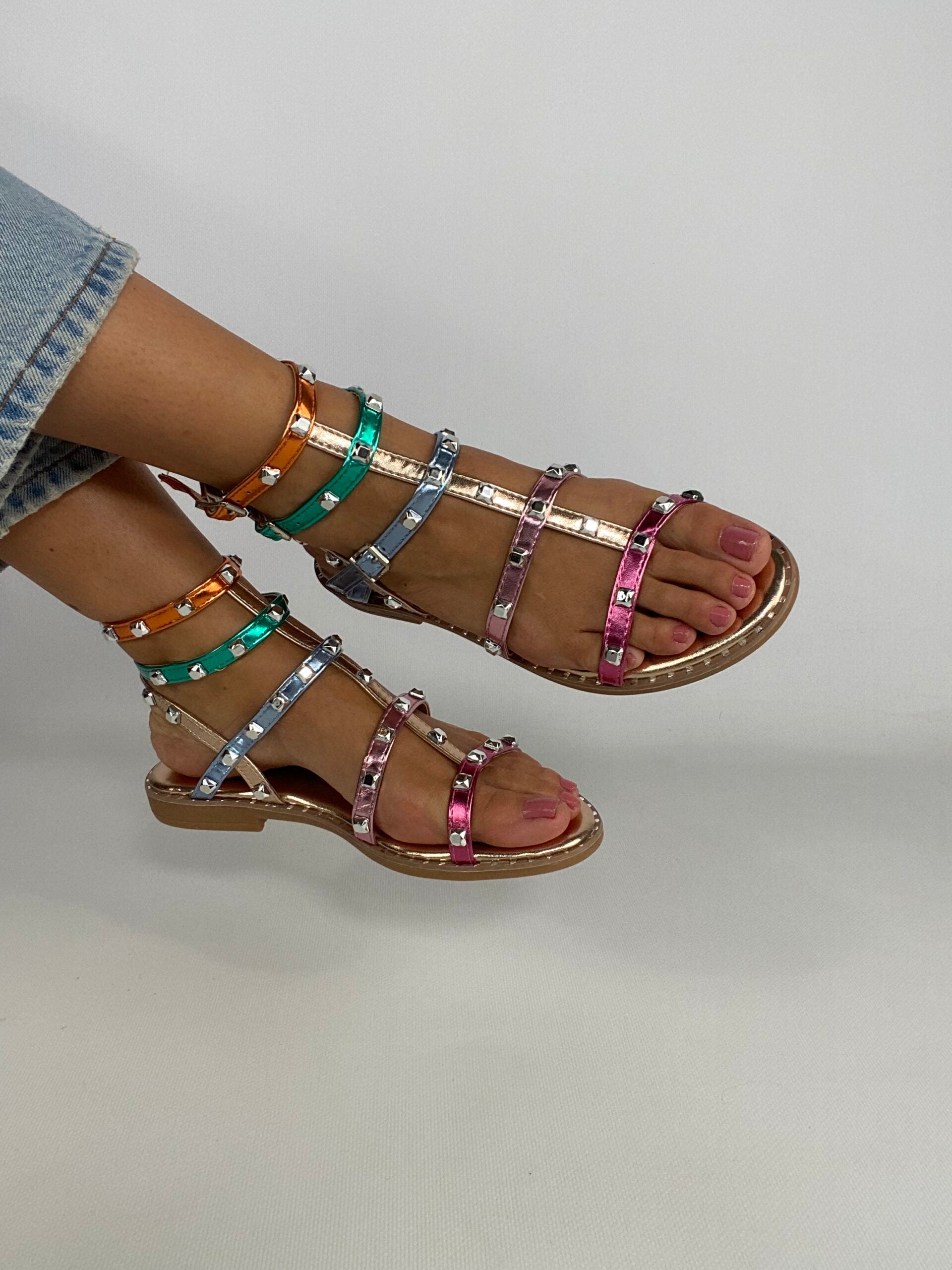 Sandali Studs Flat con Borchie - Multicolor