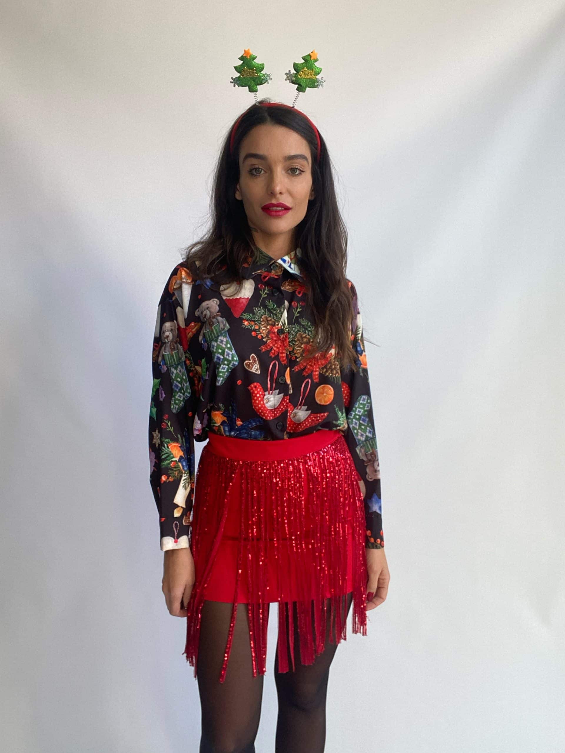 Mini Gonna Frange Paillettes - Nero