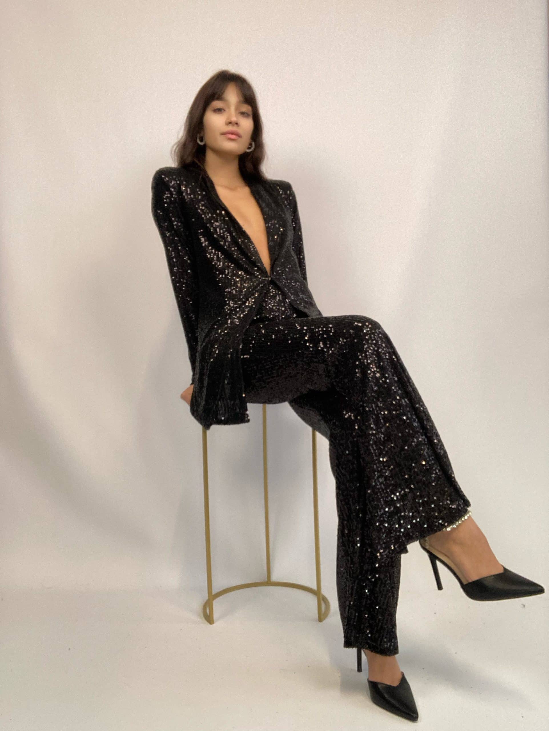 Blazer Completo Paillettes - Nero
