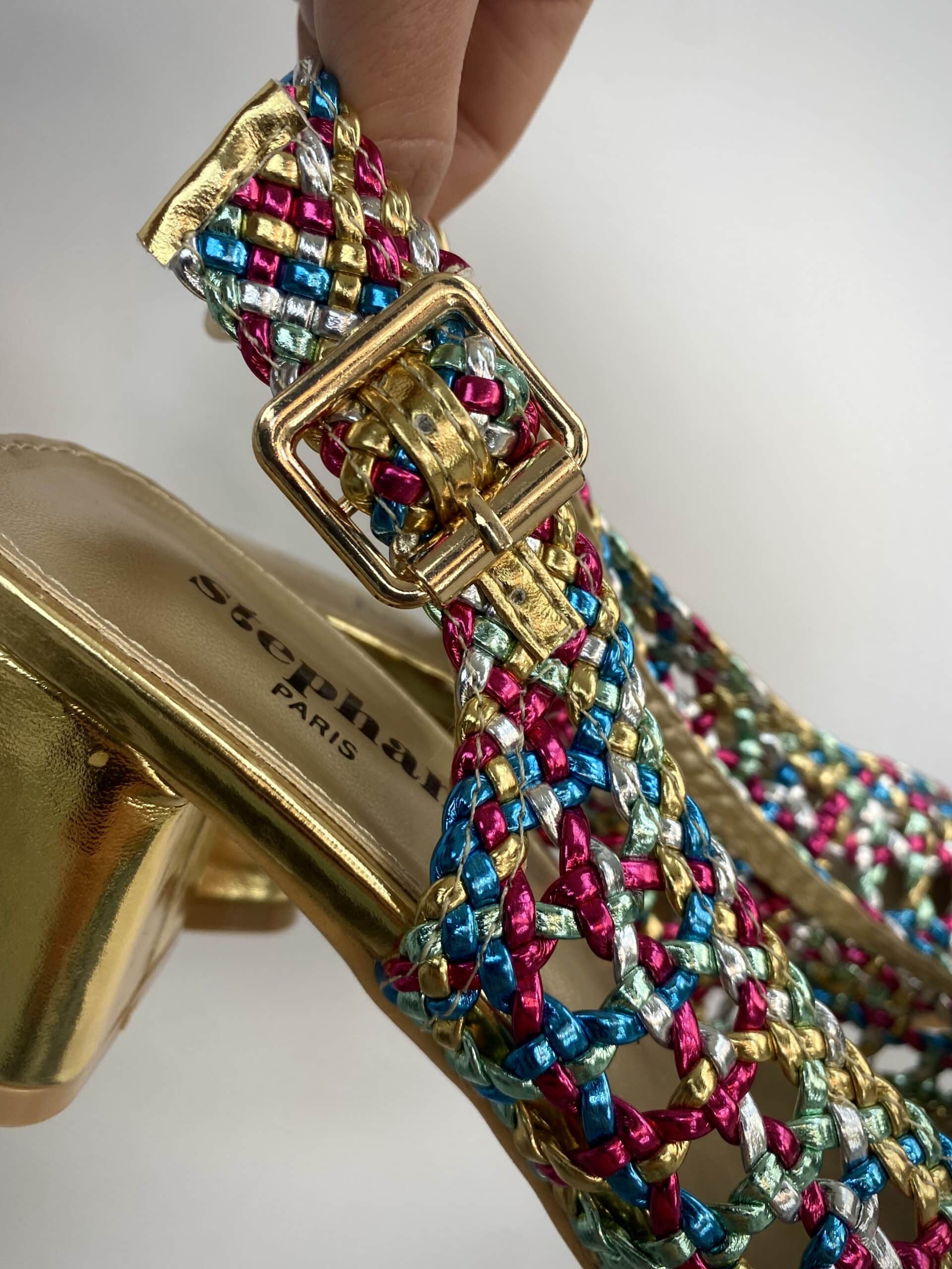 Slingback Rafia Comfort Medium Heels - Multicolor Verde / Fucsia