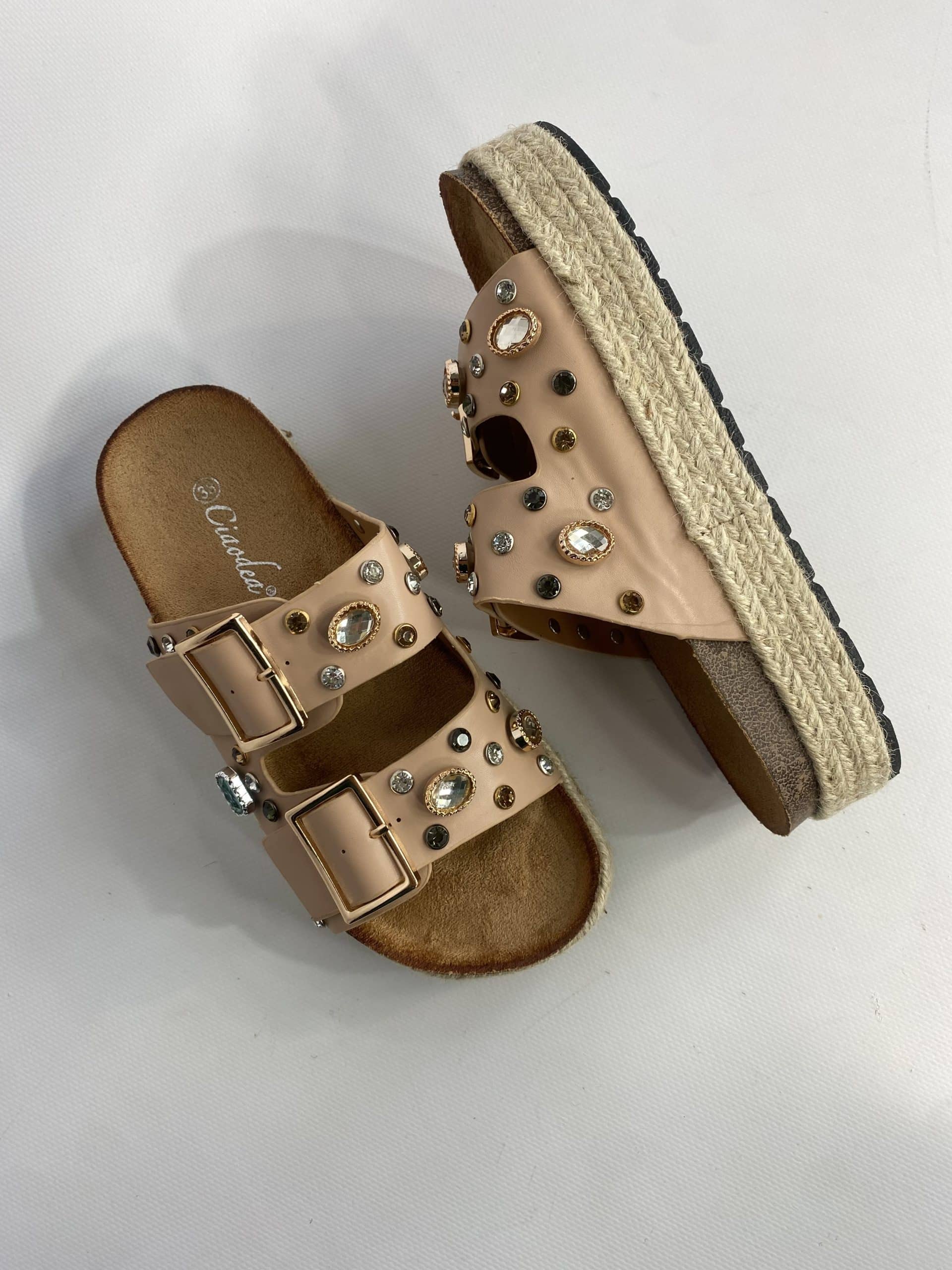 Sandali Platform con Pietre - Nude