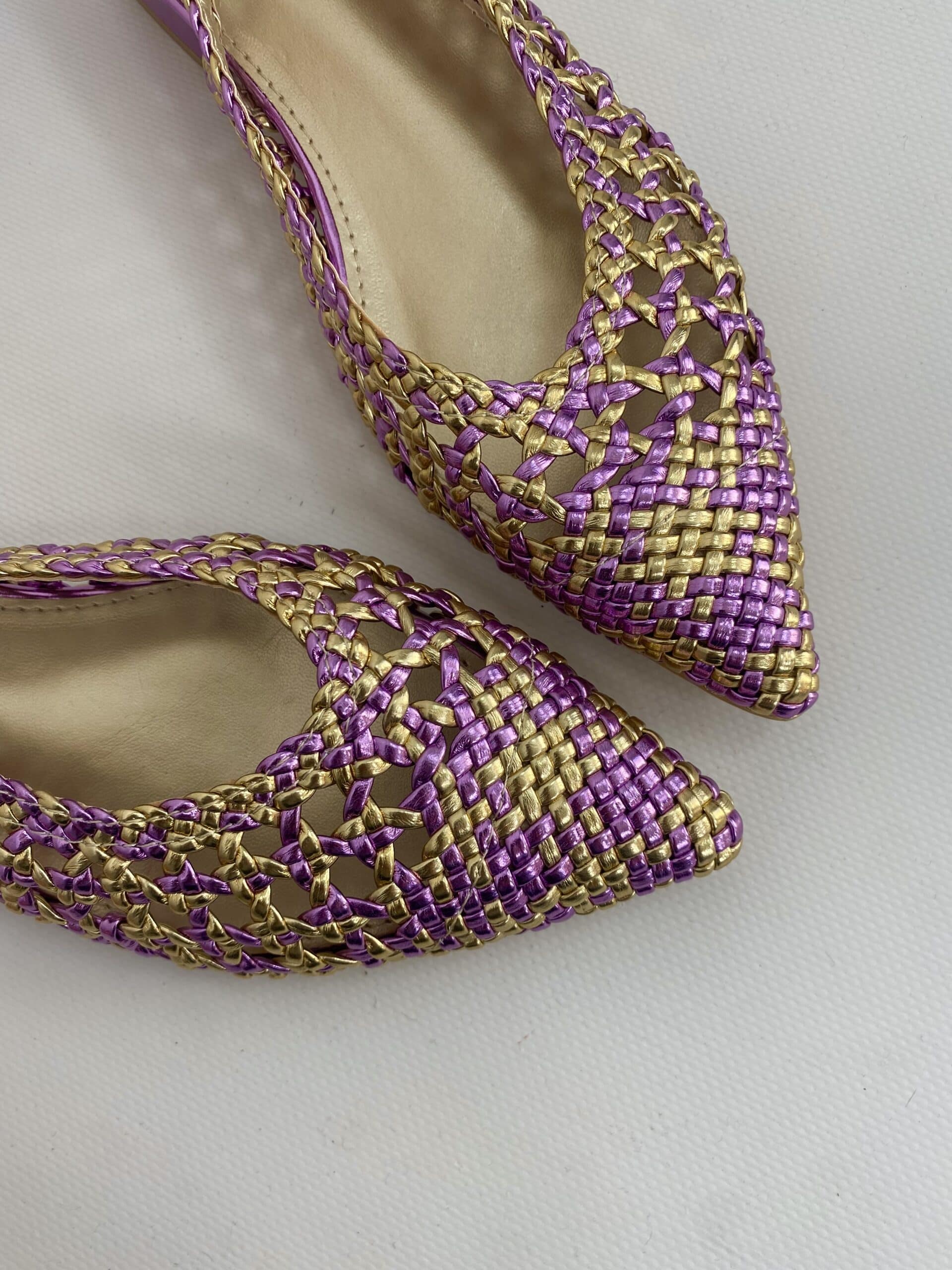 Slingback Flat Rafia 2.0 - Bicolor Oro / Lilla