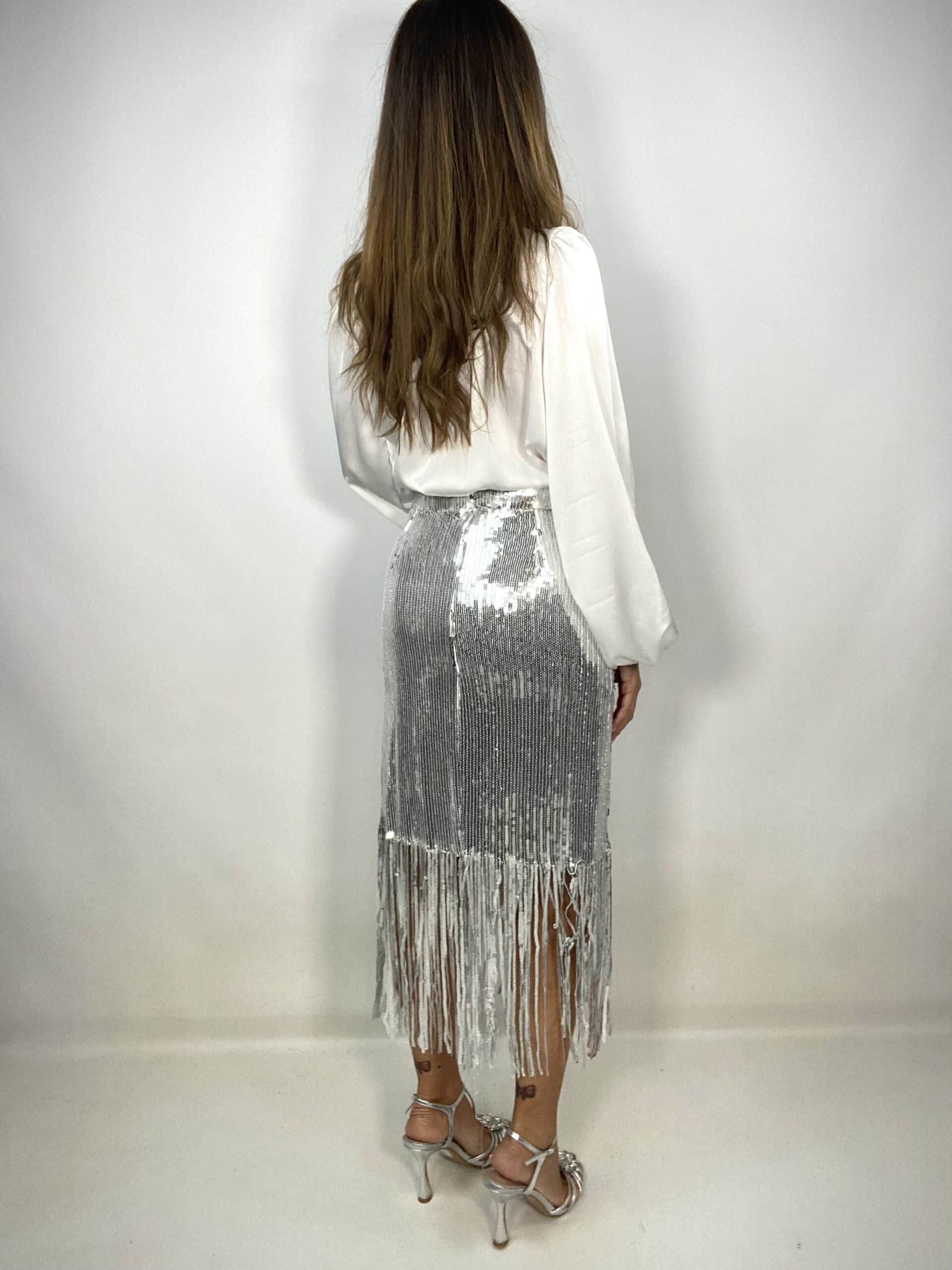 Gonna Paillettes con Frange -   Argento.
