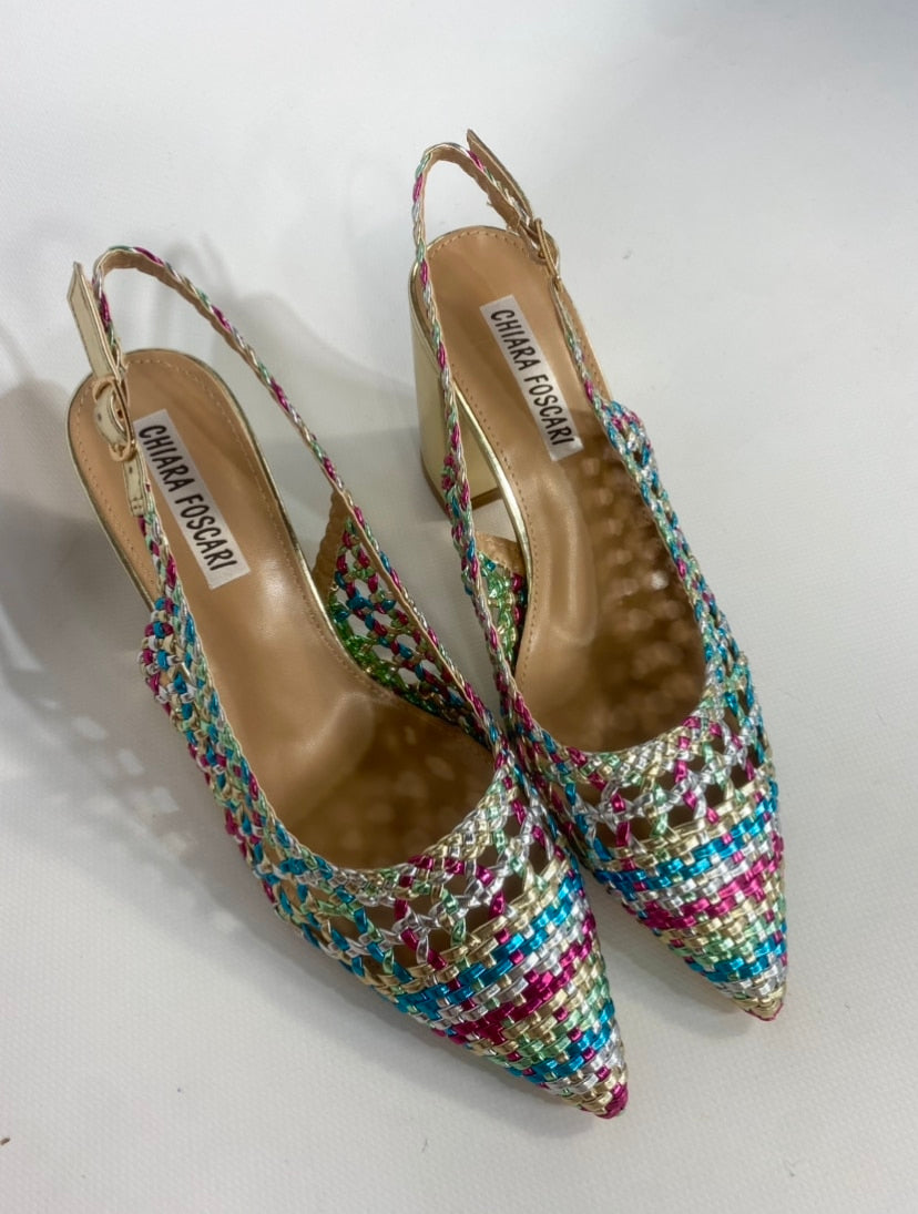 Slingback New Rafia Comfort Heels- Multicolor