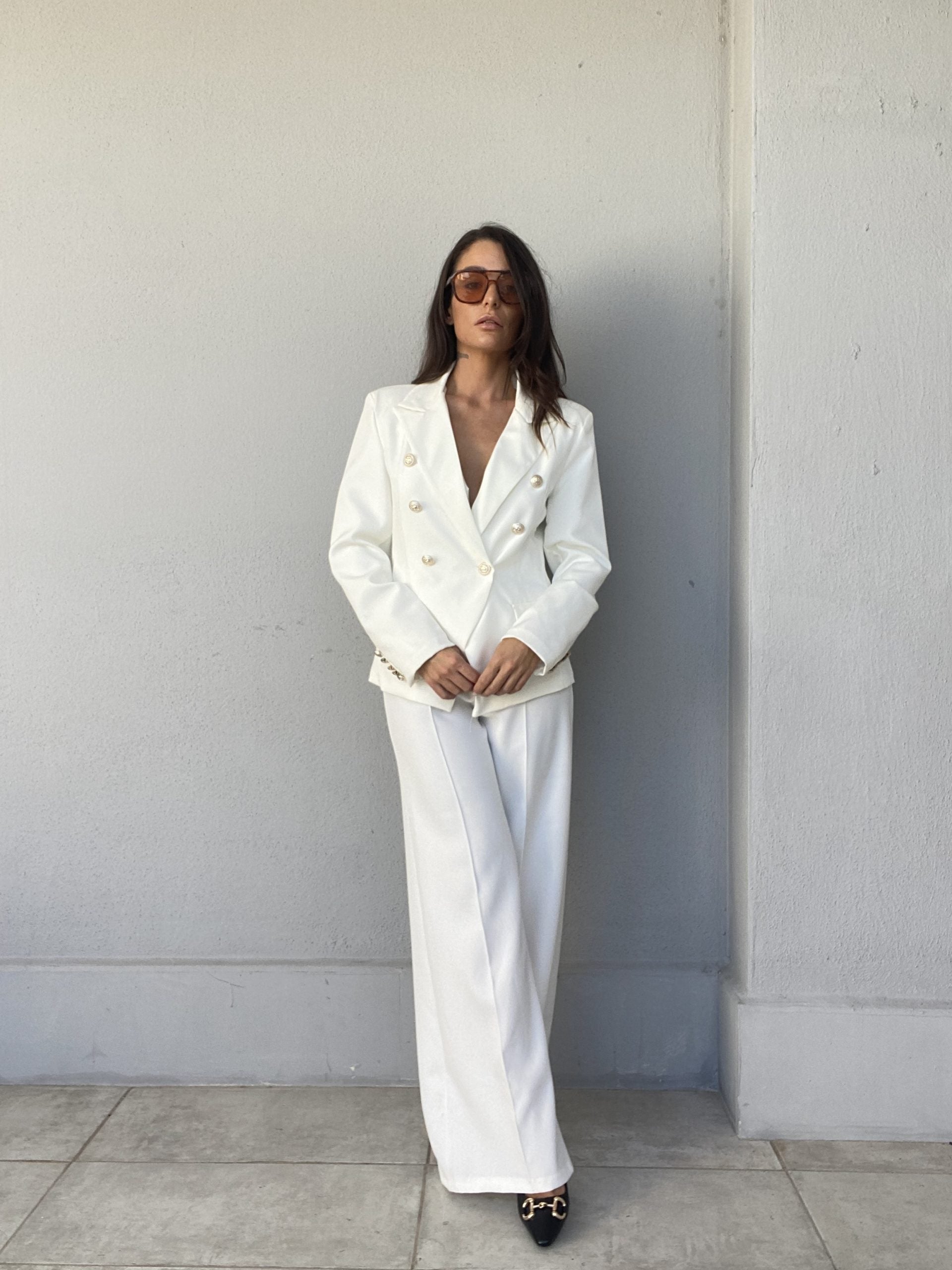 Blazer Completo Bottoni Gioiello - Bianco