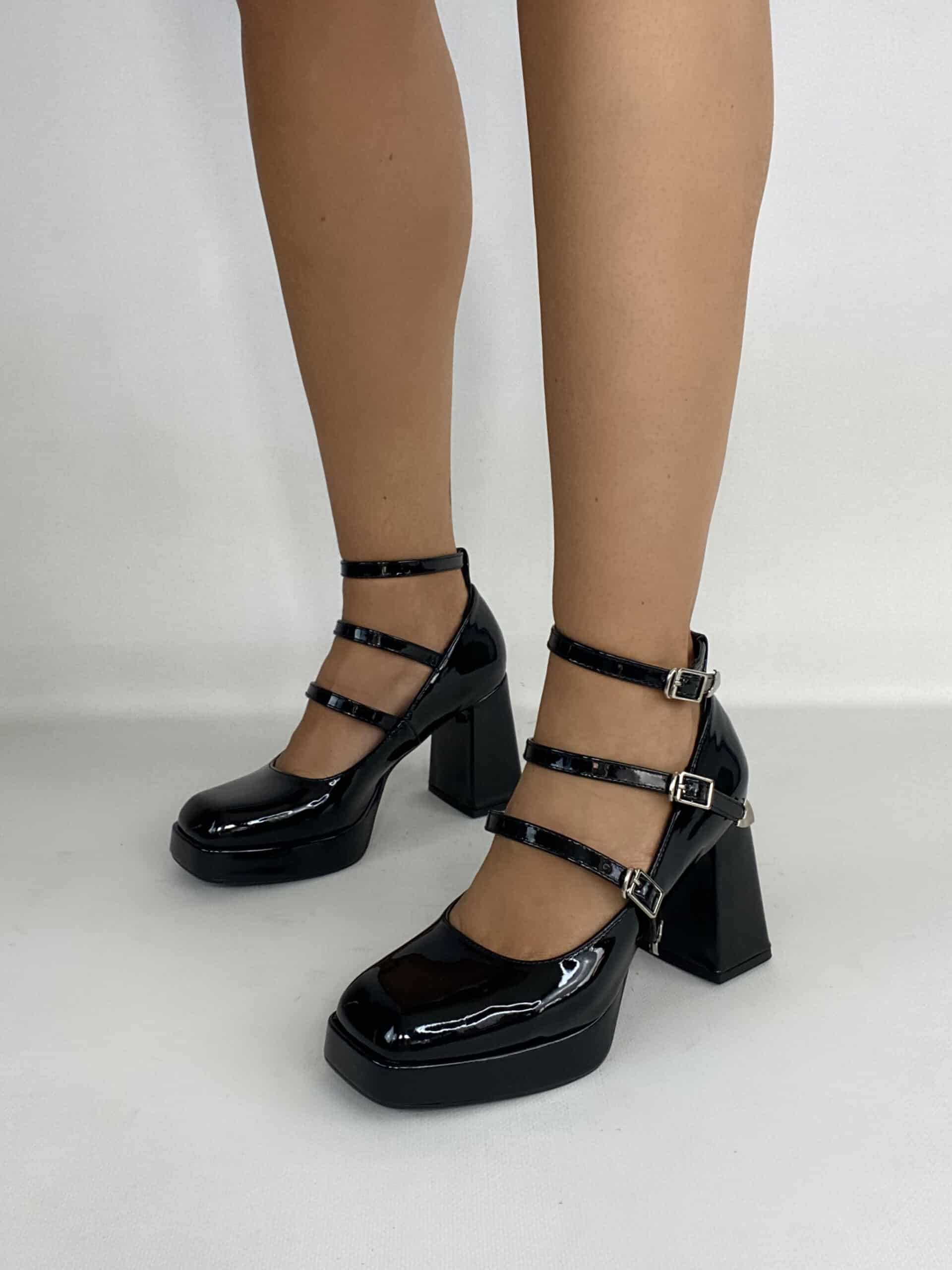 Mary Jane Western Tre Cinturini - Nero