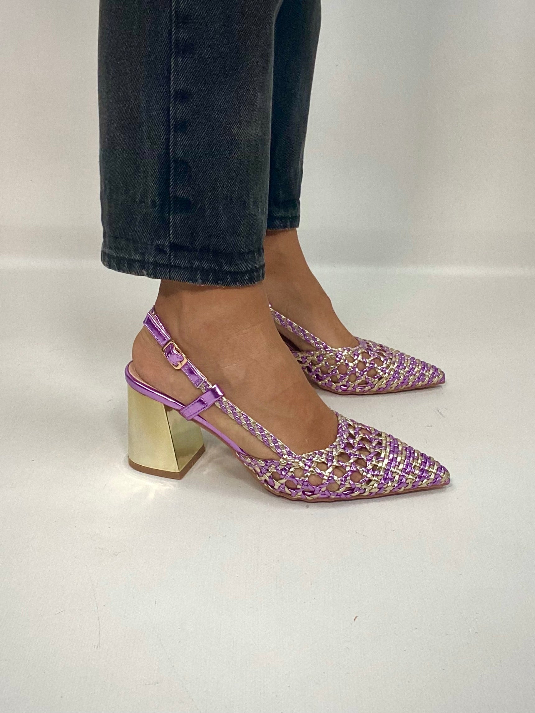 New Slingback Rafia Comfort Heels 2.0 - Bicolor Lilla / Oro
