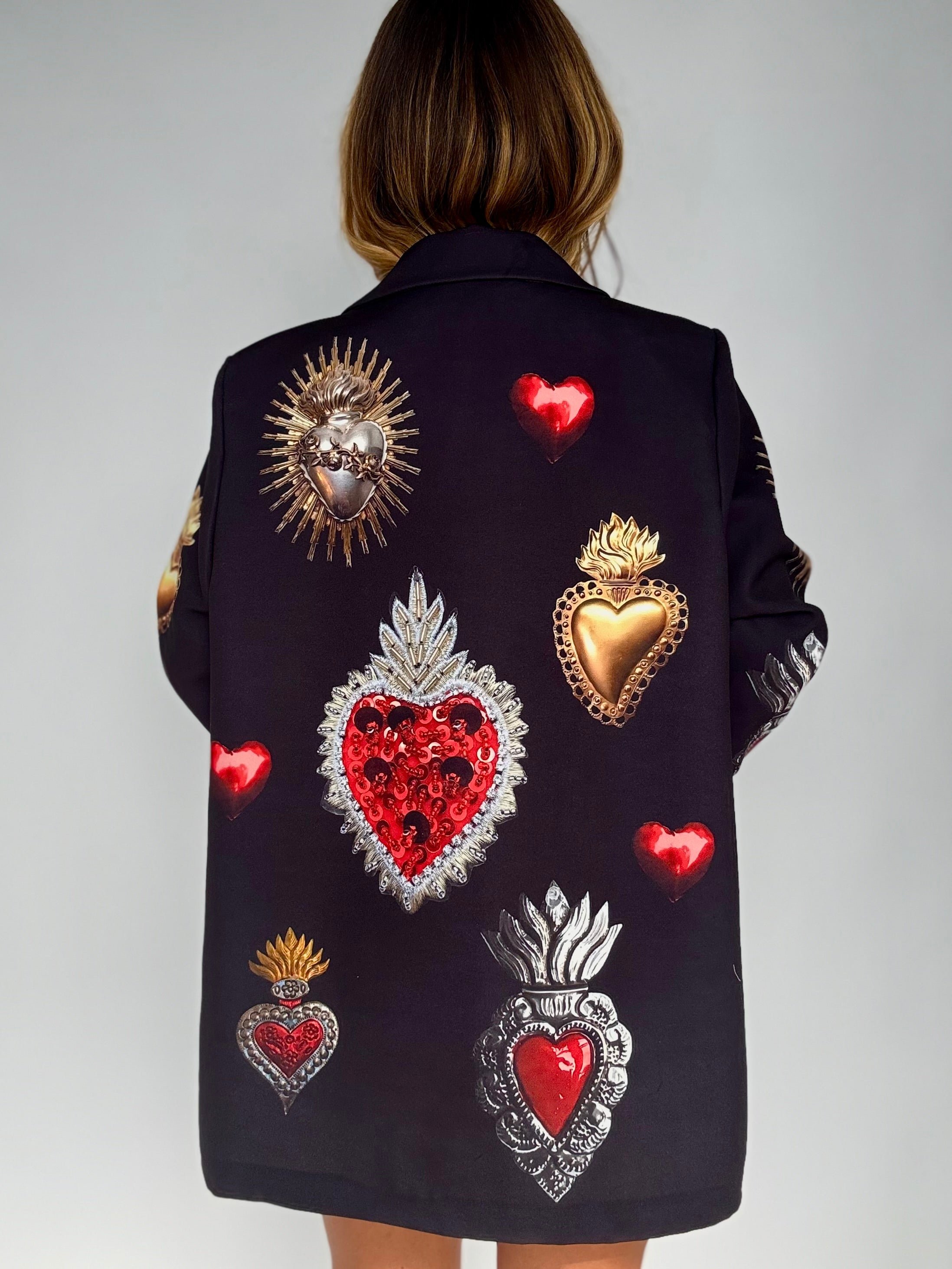 Blazer Over Stampa Cuore Sacro - Nero
