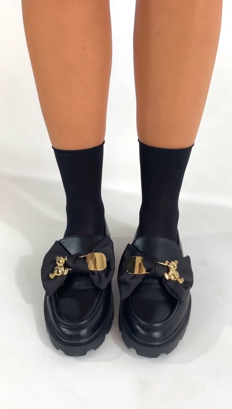Mocassino Platform con Fiocco ed Orsetto -Nero