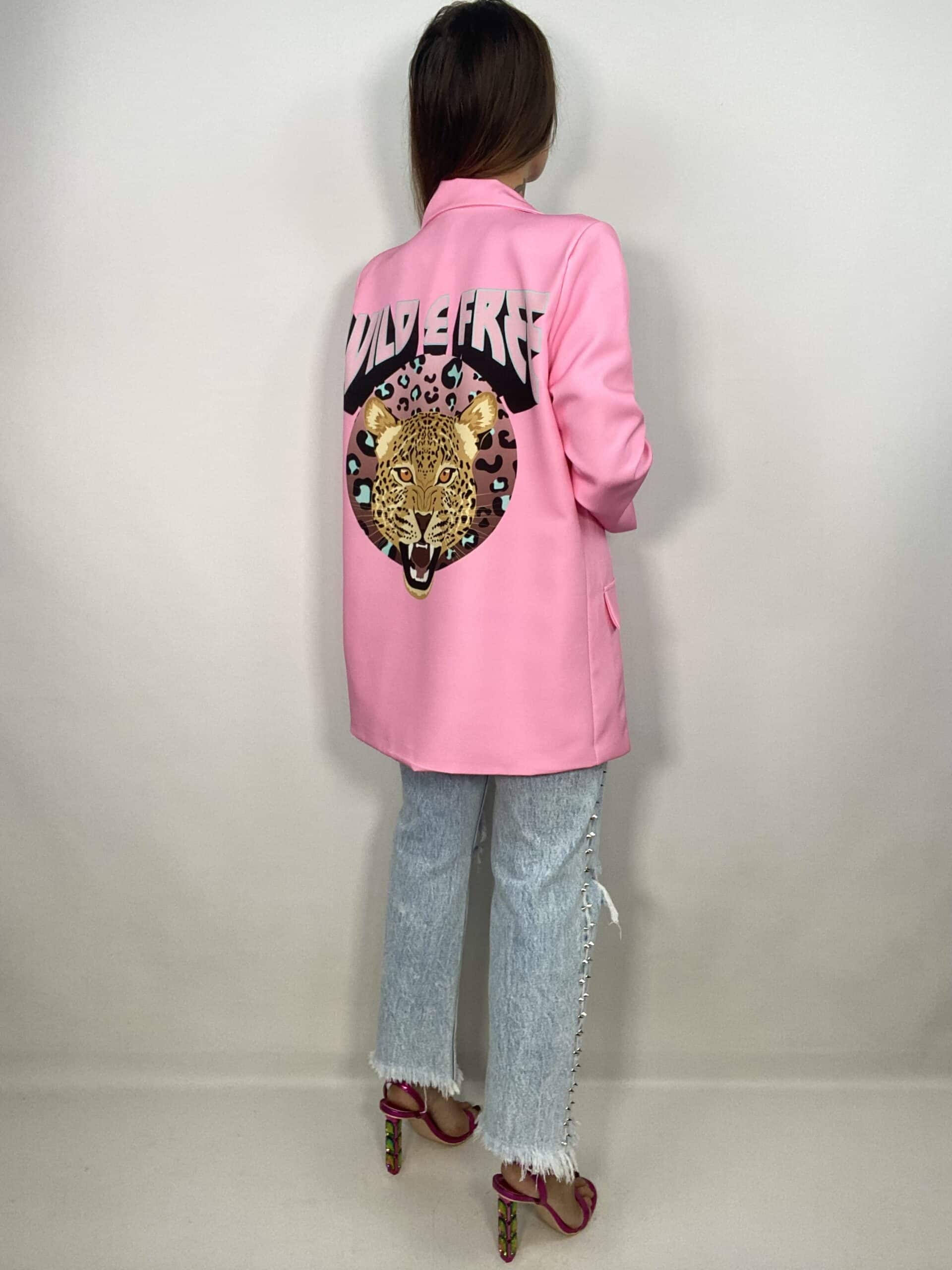 Blazer Oversize Stampa Leopardo - Rosa