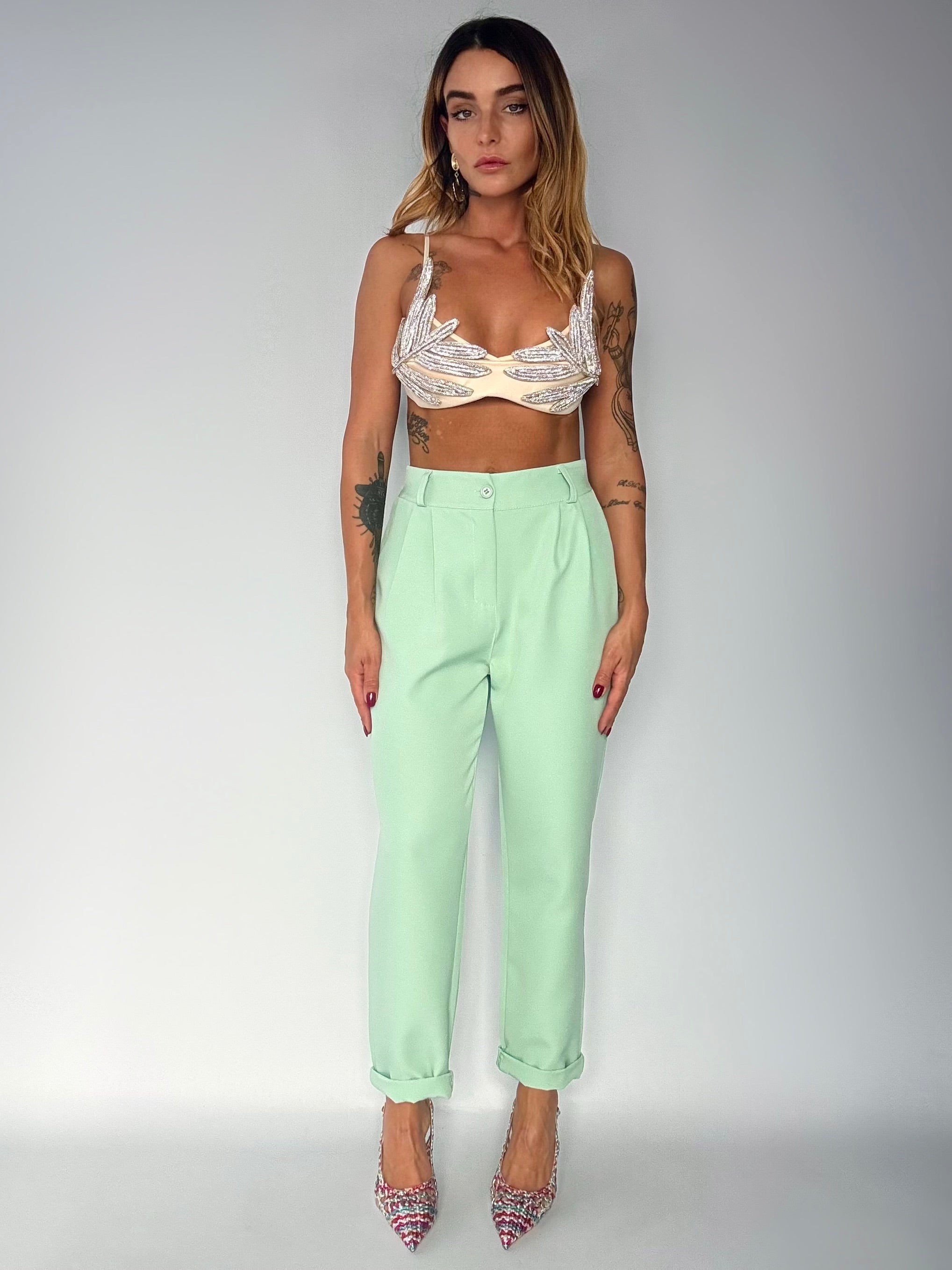 Completo Gilet Over e Pantaloni Pinces - Verde Menta