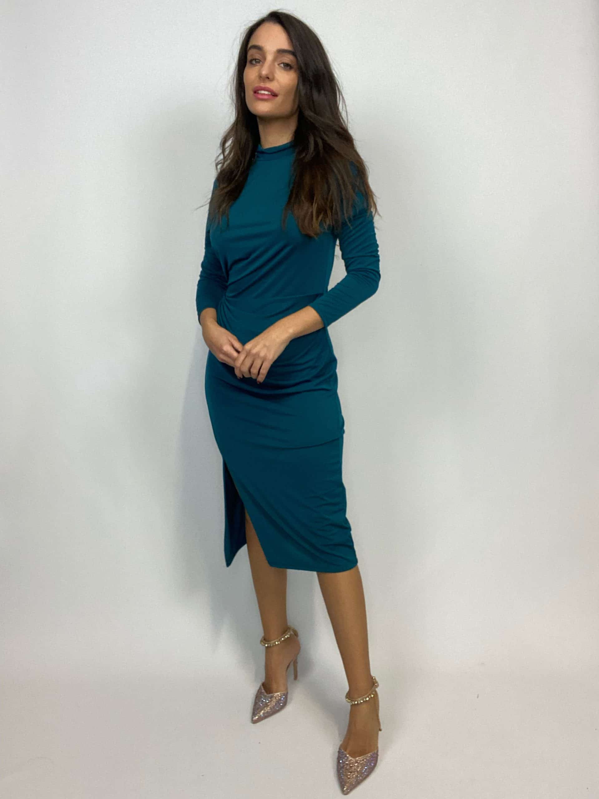 Vestito Bandage Drappeggio - Petrolio