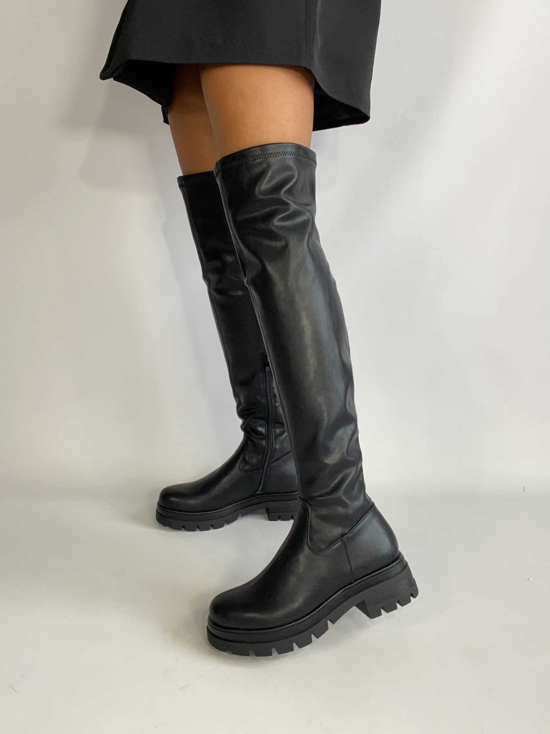 Stivali Cuissardes Platform- Simil Pelle Nero