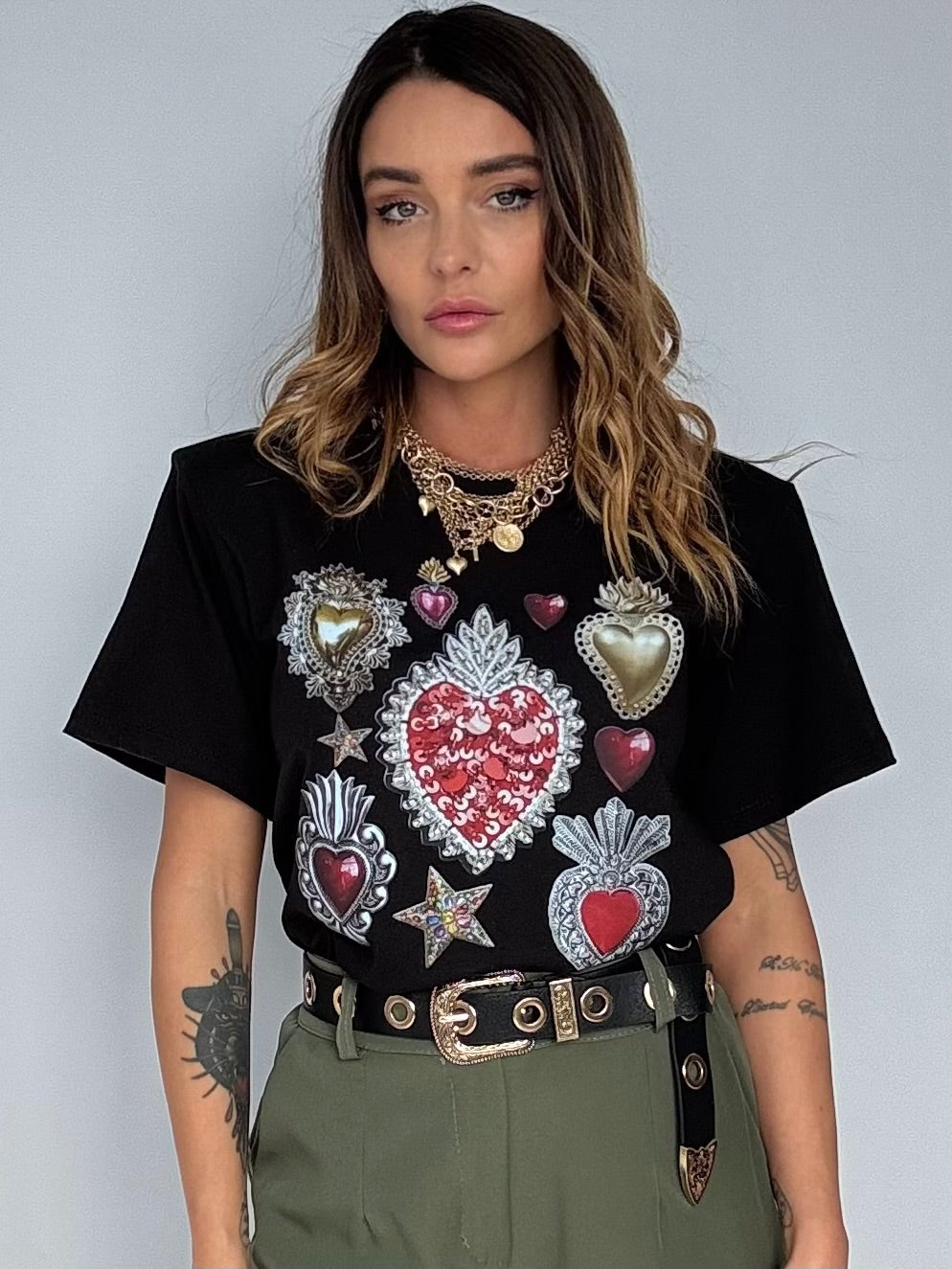 T-shirt Cuore Sacro con Spalline - Nero