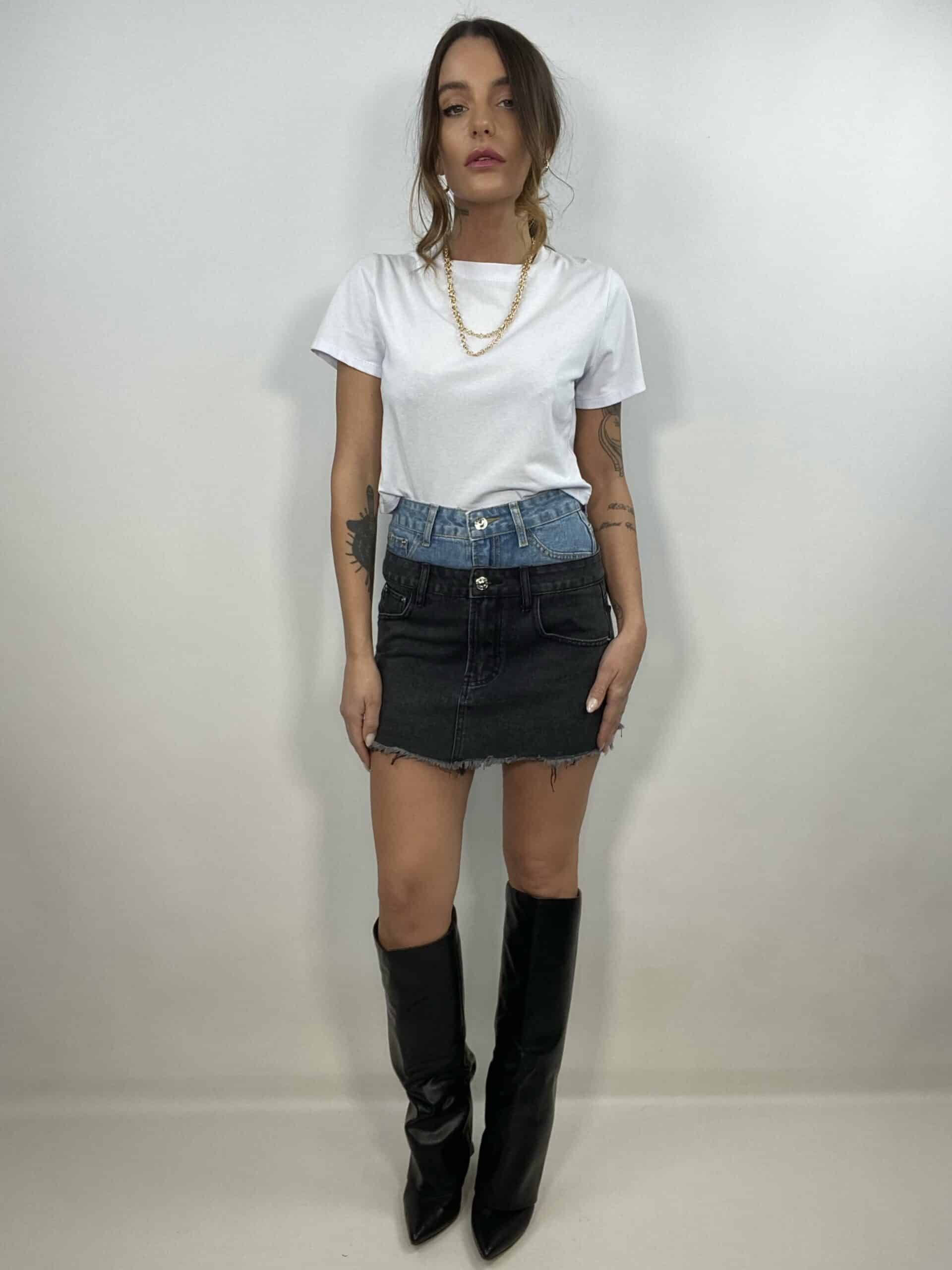 Mini Gonna Double Jeans - Bicolor Denim / Nero