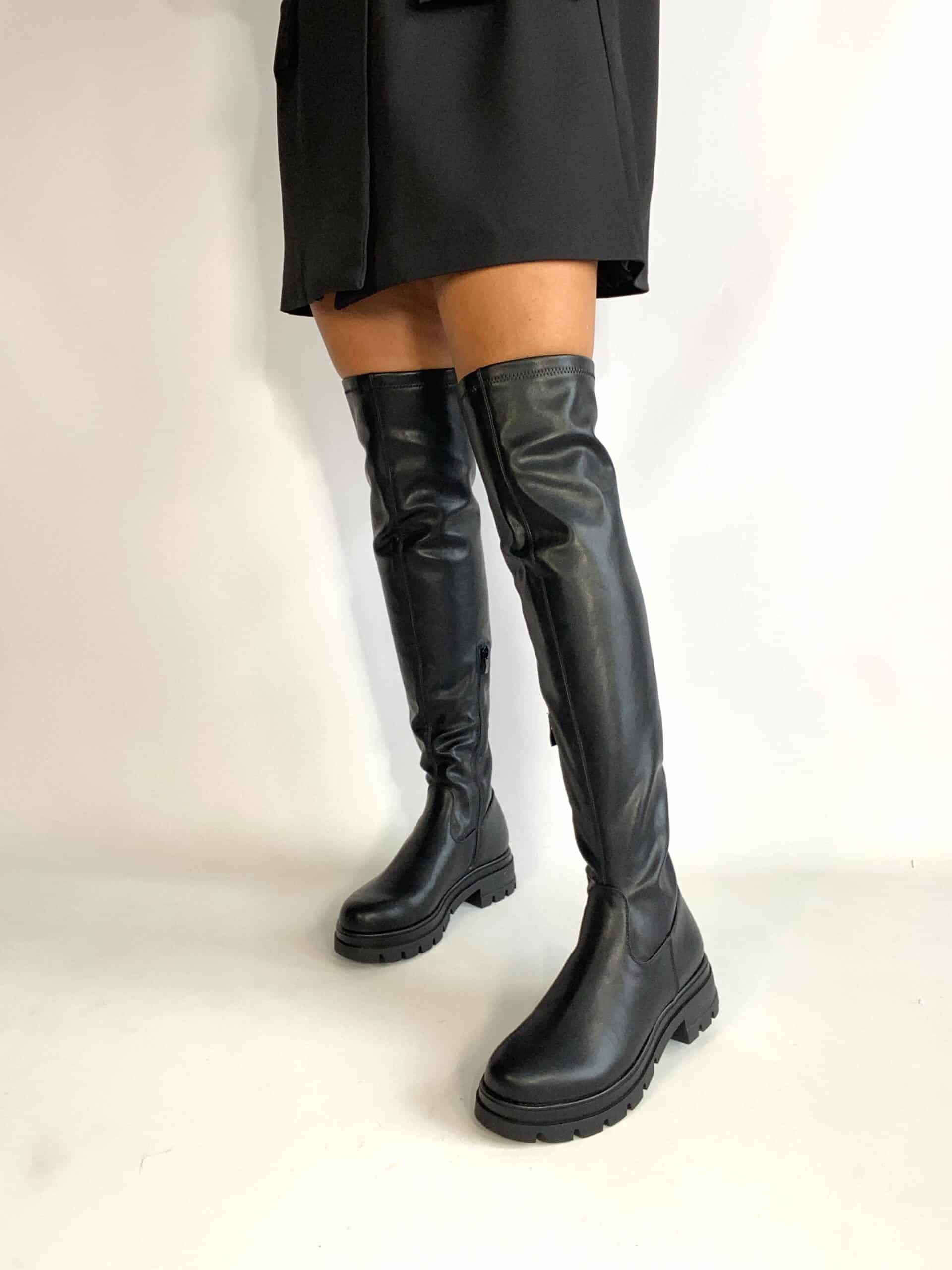Stivali Cuissardes Platform- Simil Pelle Nero