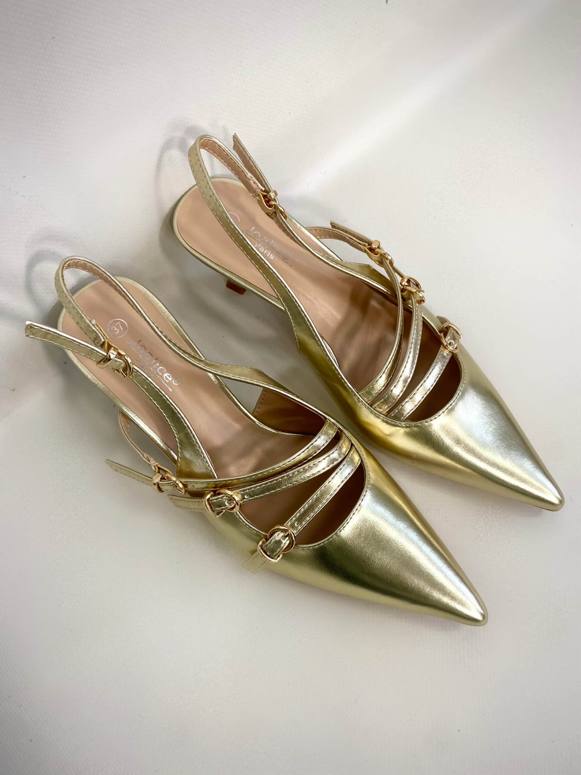 Slingback con Cinturini e Fibbie Tacco Medio - Oro