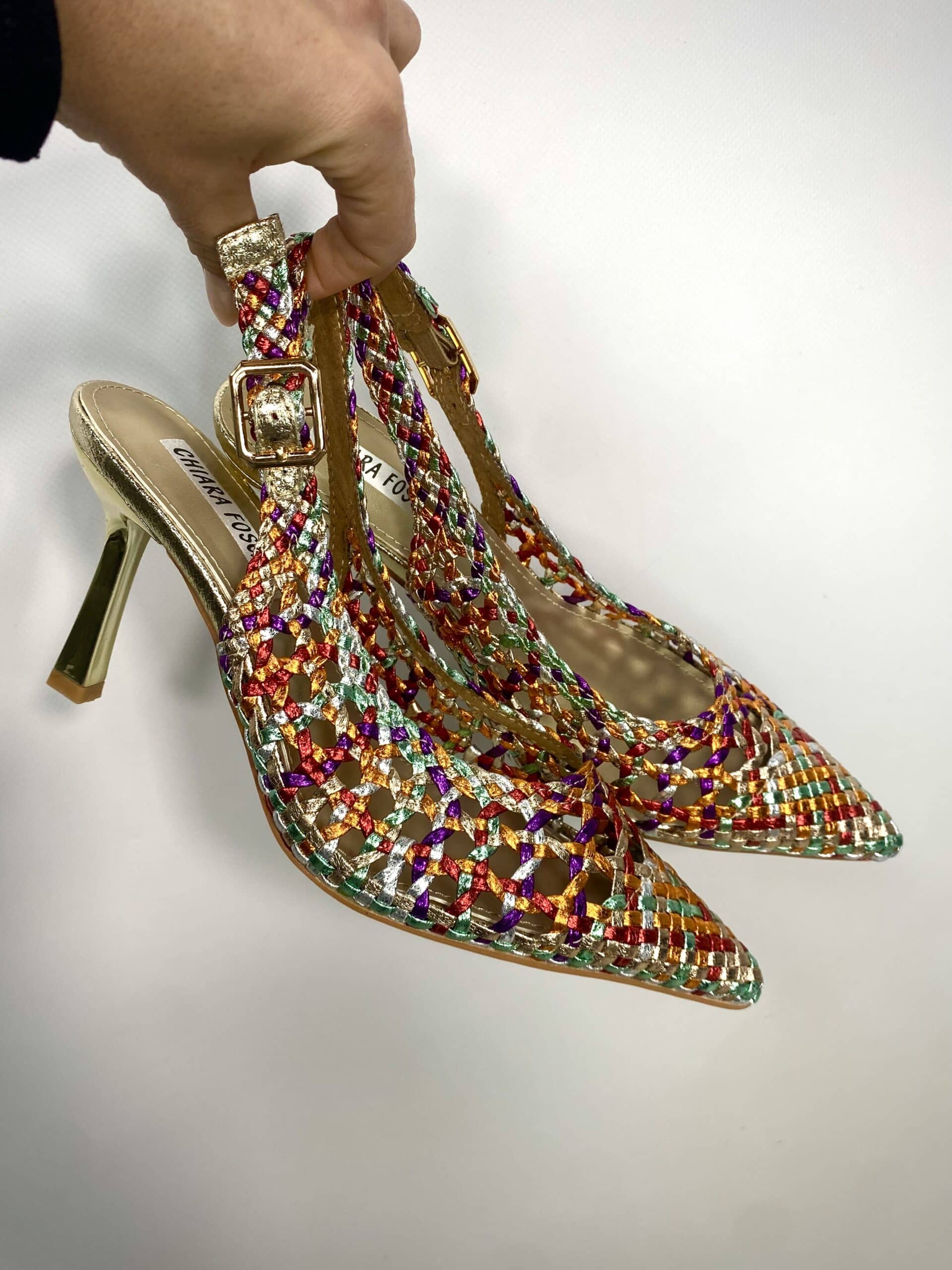 Slingback Rafia Medium Heels - Multicolor Arancio / Viola