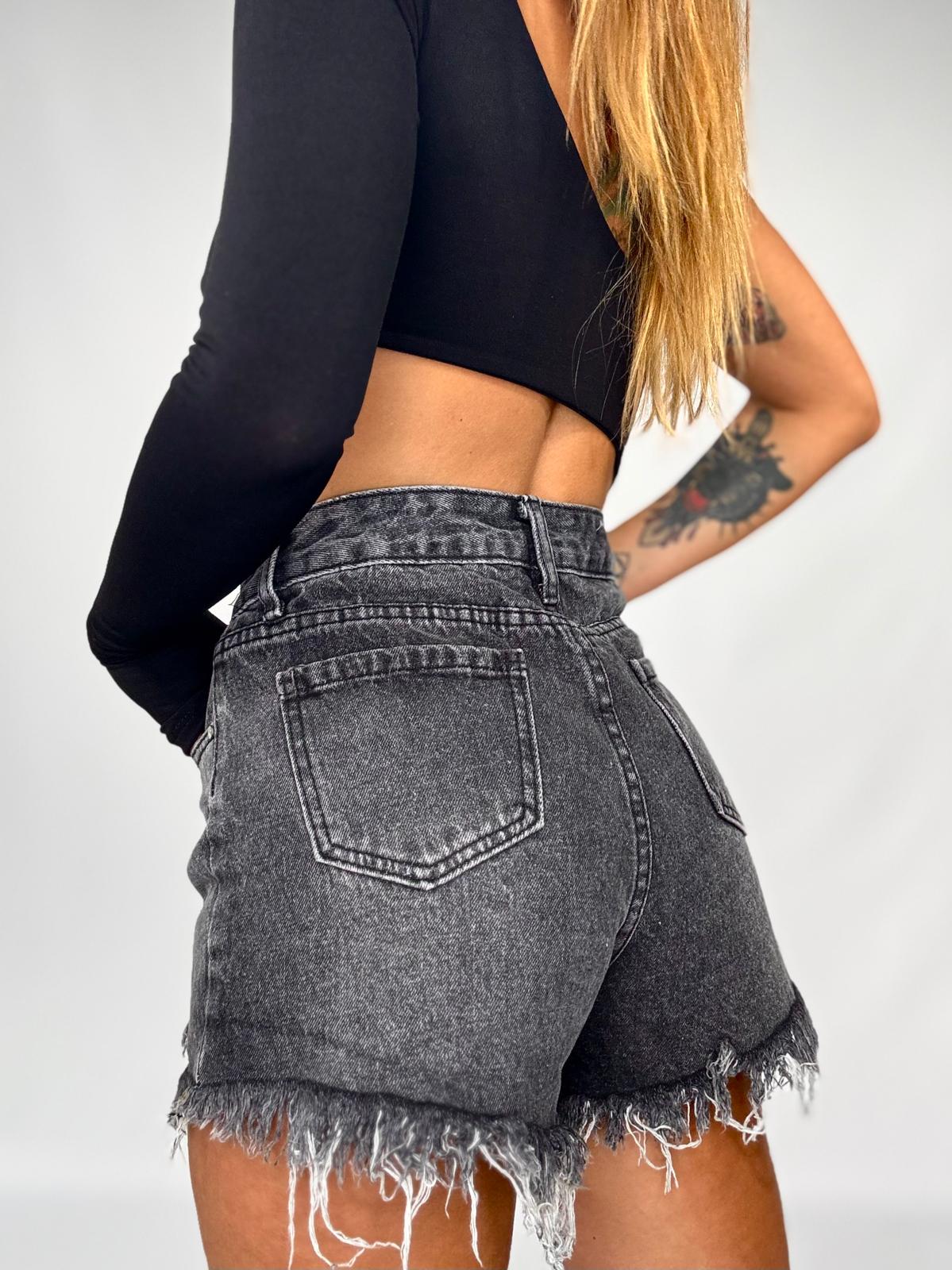 Shorts Denim con Borchie - Nero