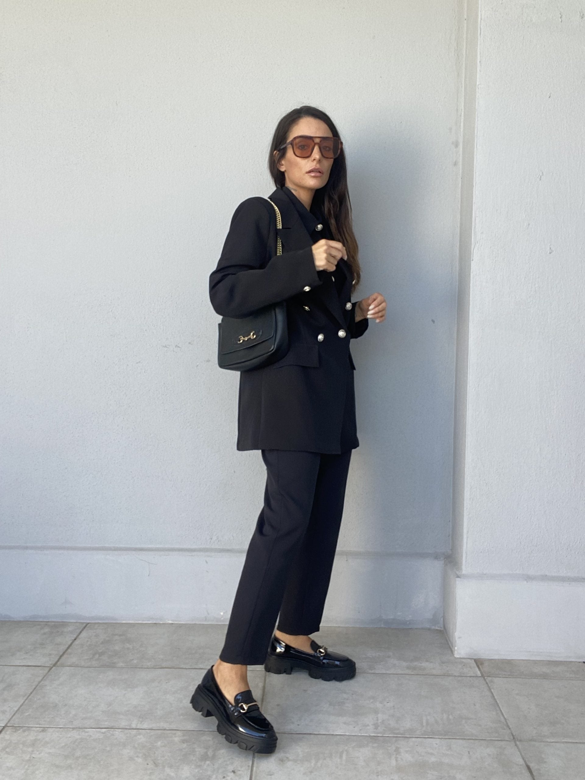 Pantaloni Pinces Bottoni Gioiello - Nero