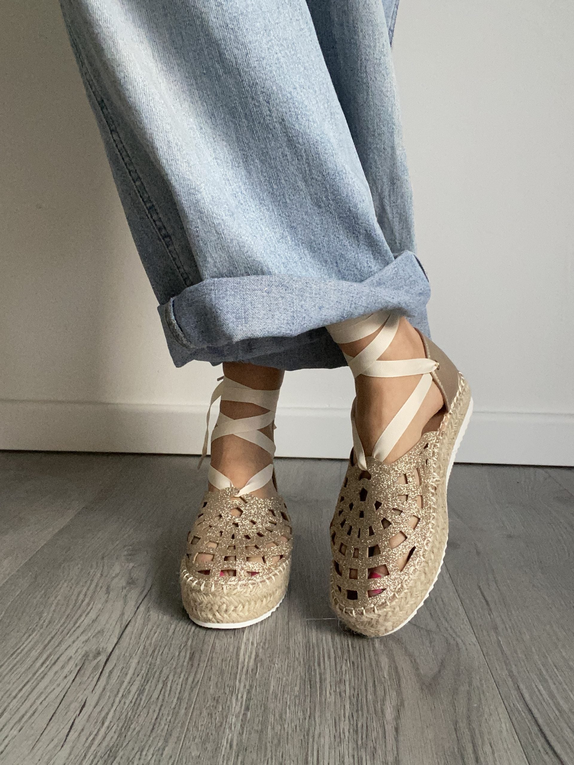 Espadrillas Glitter Lacci alla Schiava - Oro