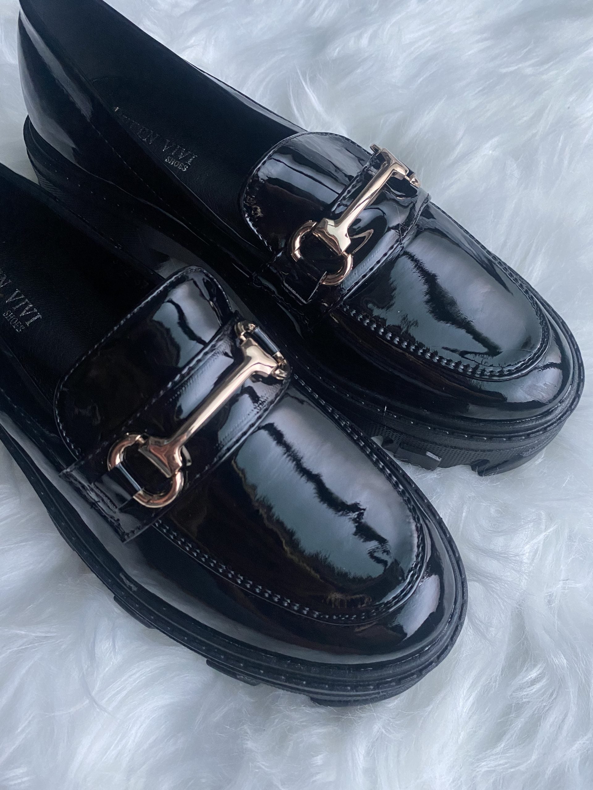 Mocassino Platform Morsetto Dorato  - Vernice Nero