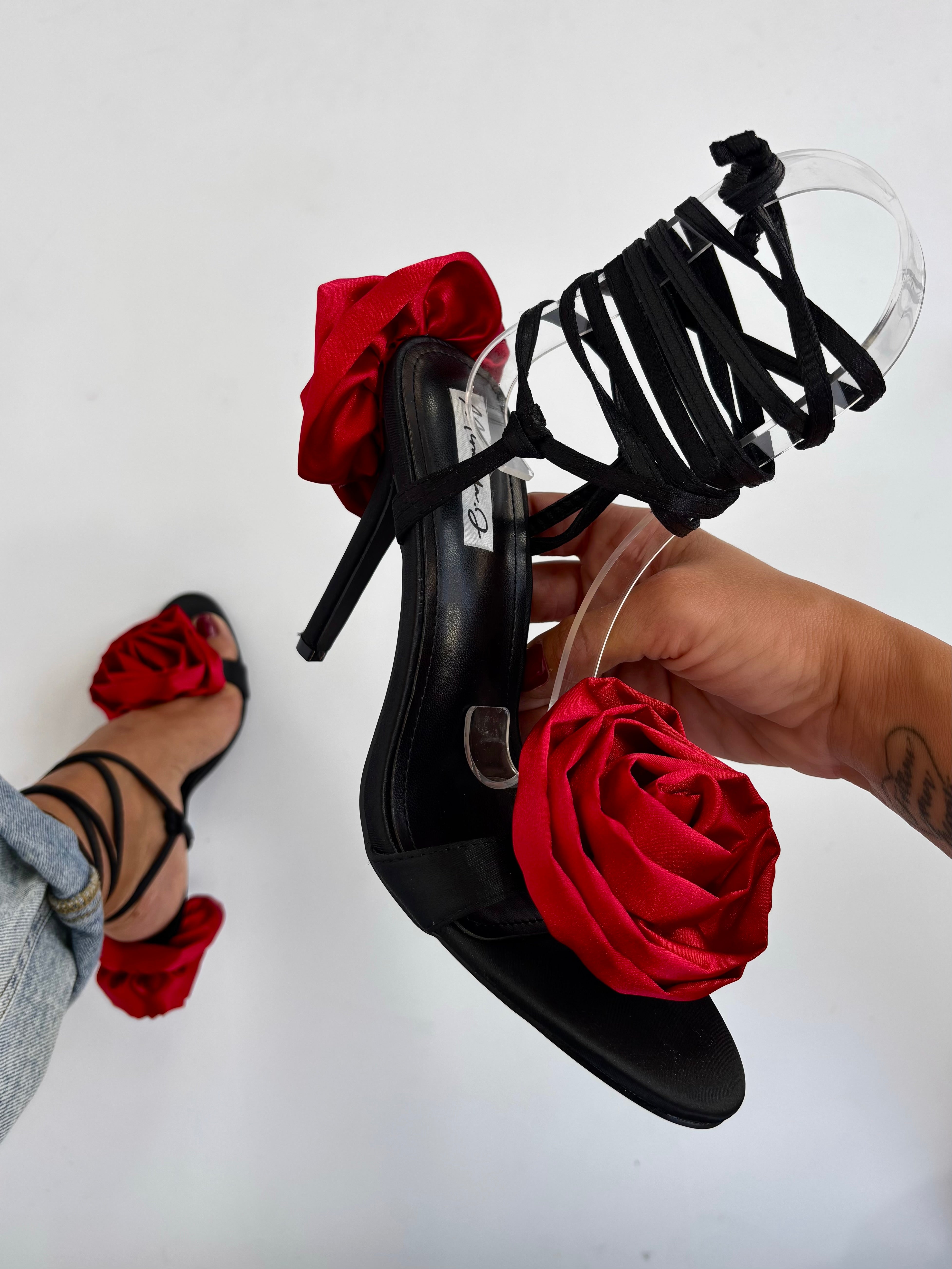 Sandali Romantica alla Schiava - Nero /Rosso