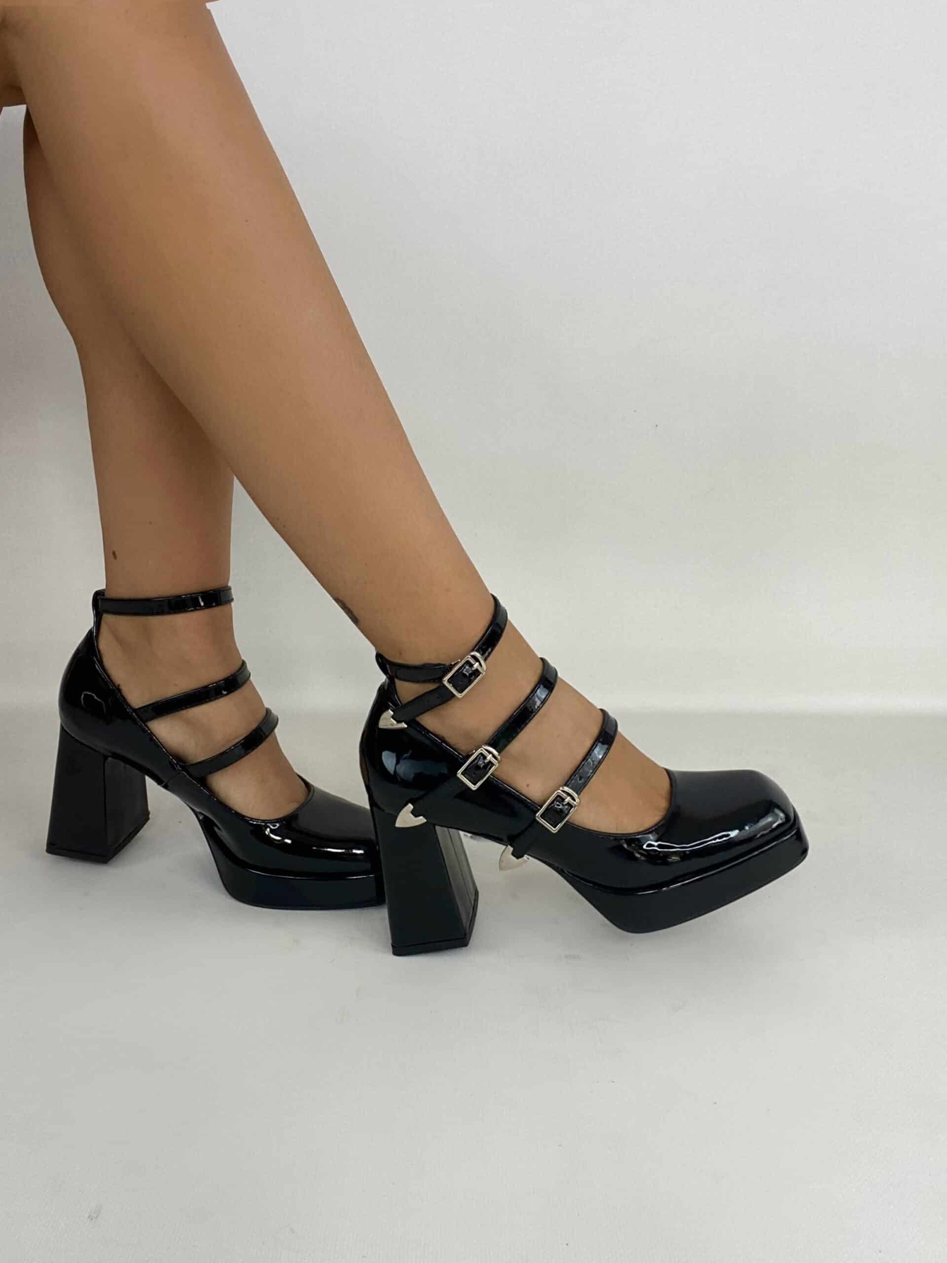 Mary Jane Western Tre Cinturini - Nero