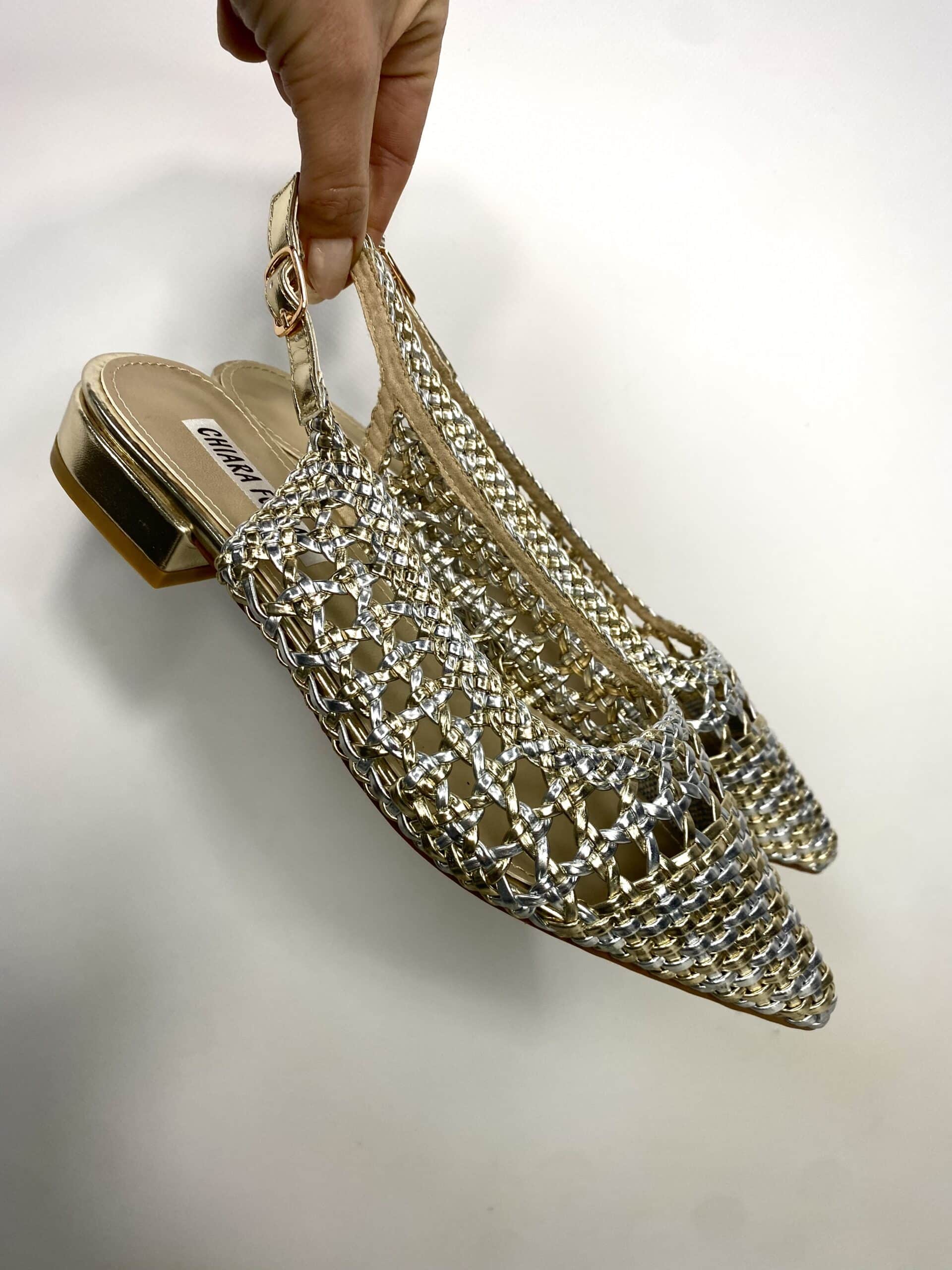 Slingback Flat Rafia - Argento / Oro