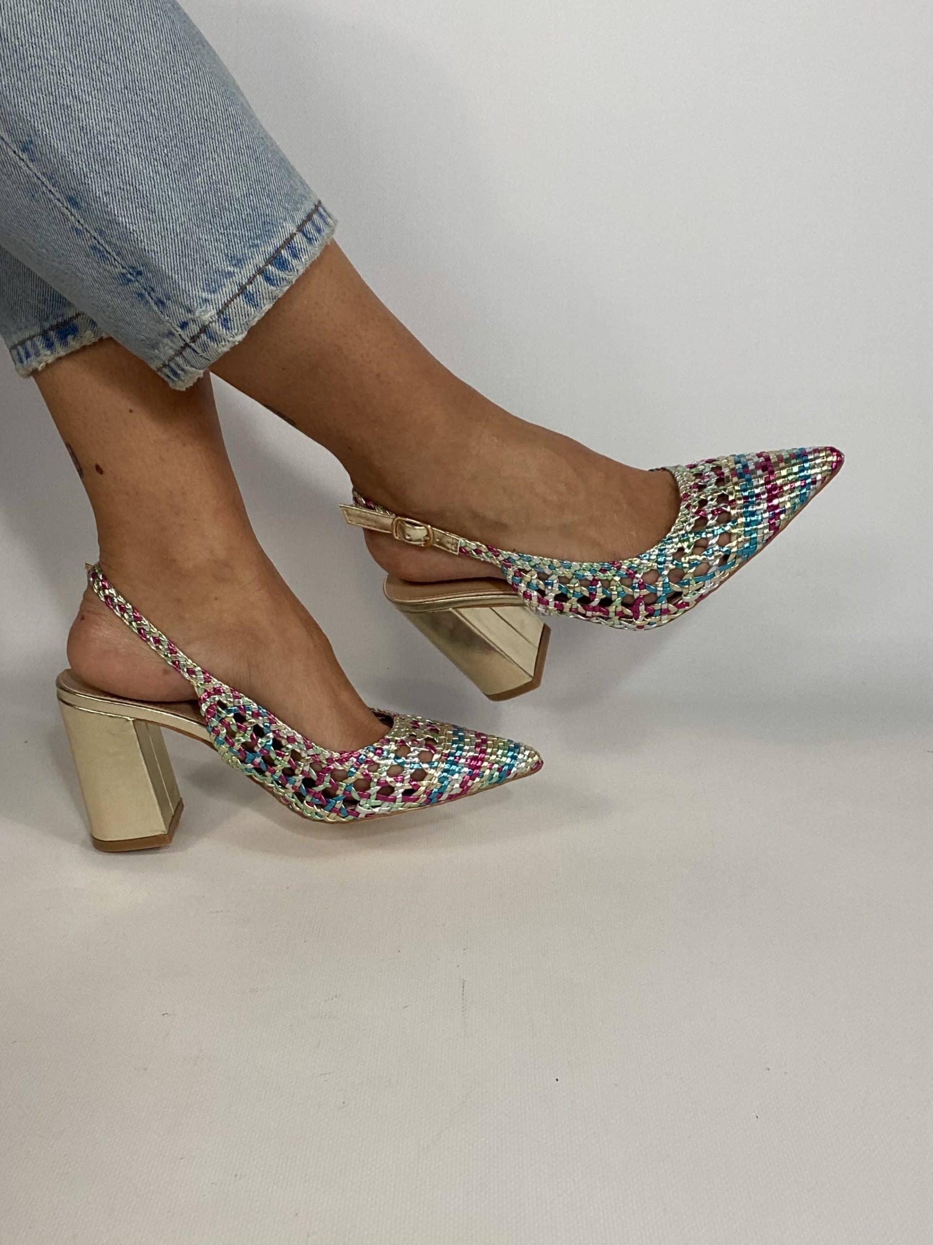 Slingback New Rafia Comfort Heels- Multicolor