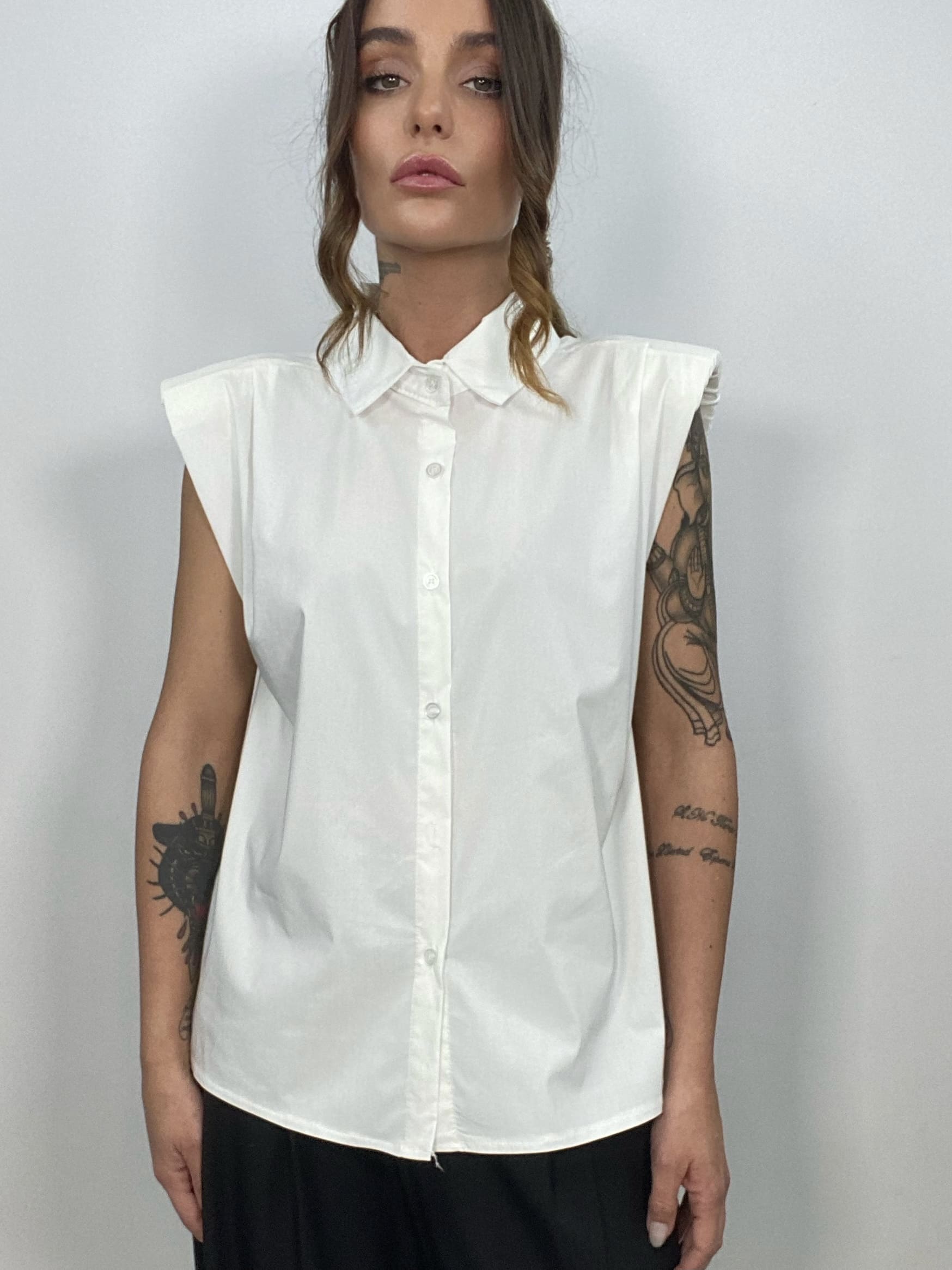 Camicia Smanicata con Spalline - Bianco