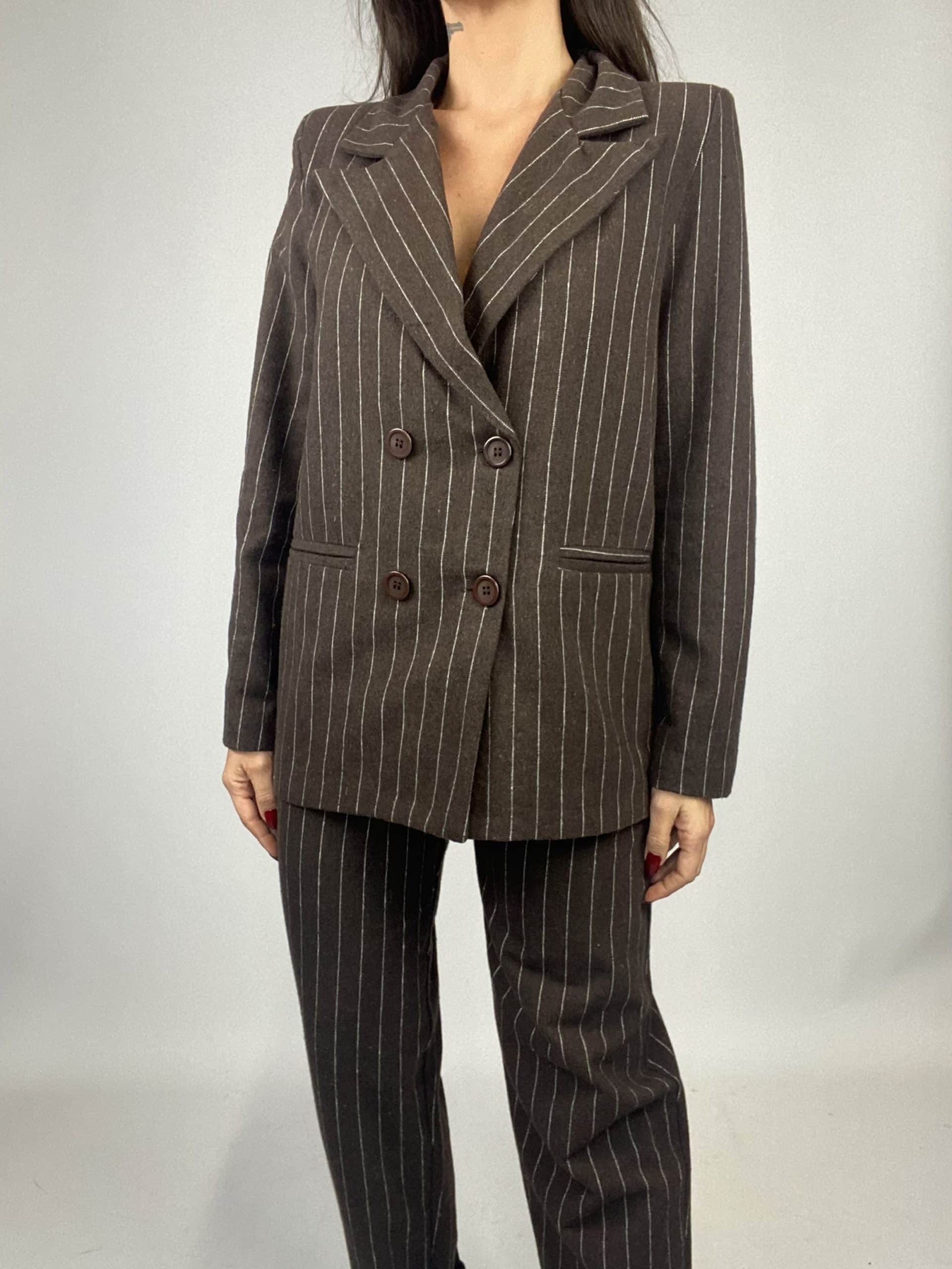 Blazer Completo Gessato Flanella - Marrone