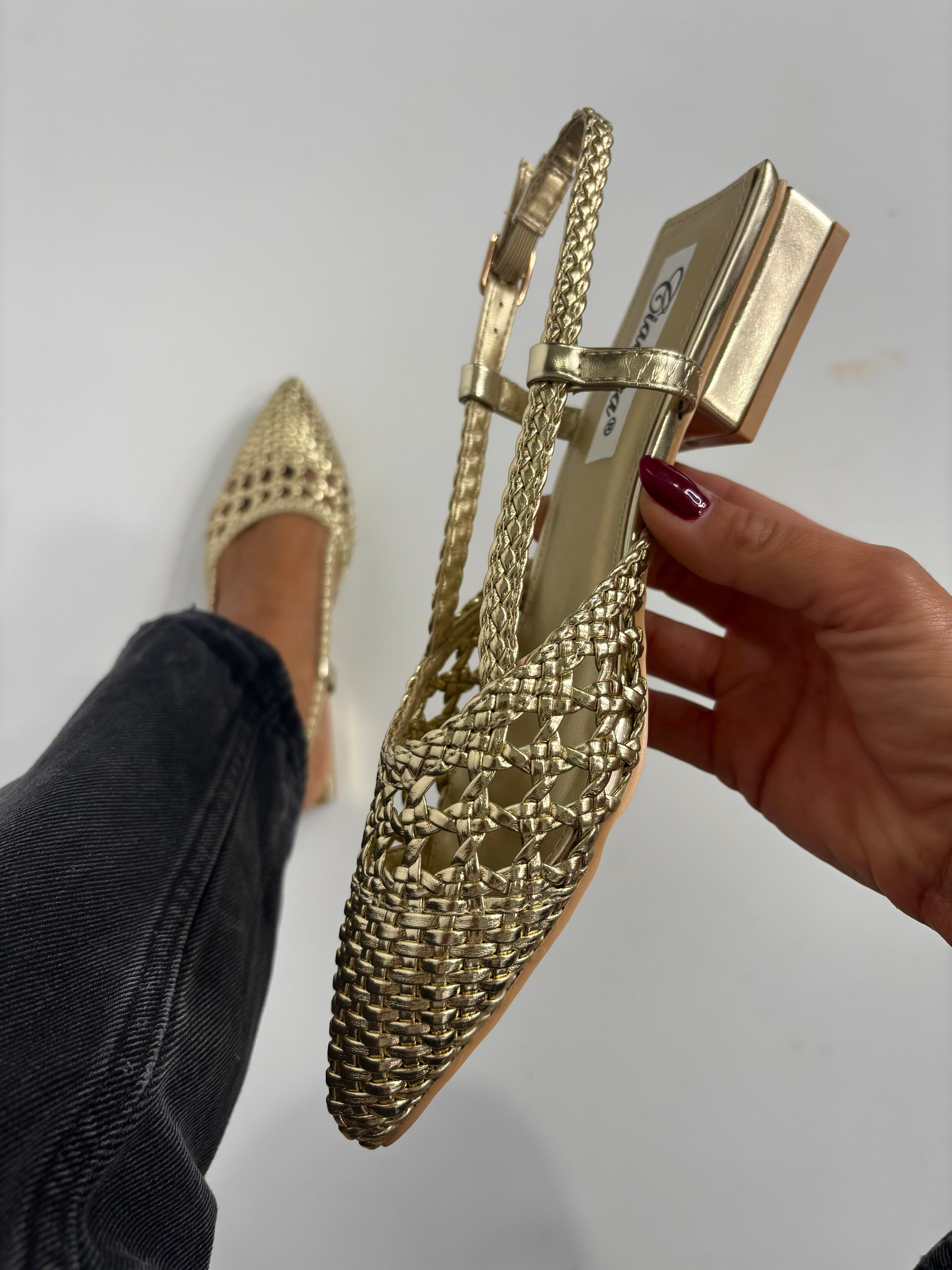 Slingback Flat Rafia - Oro